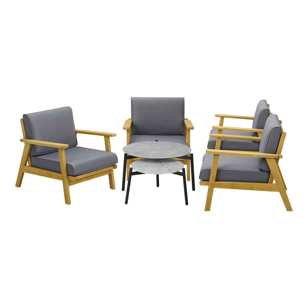 Livsip Outdoor Lounge Set 6PCS Patio Furniture 2pc Grey Coffee Side Table Sets - Sunyee