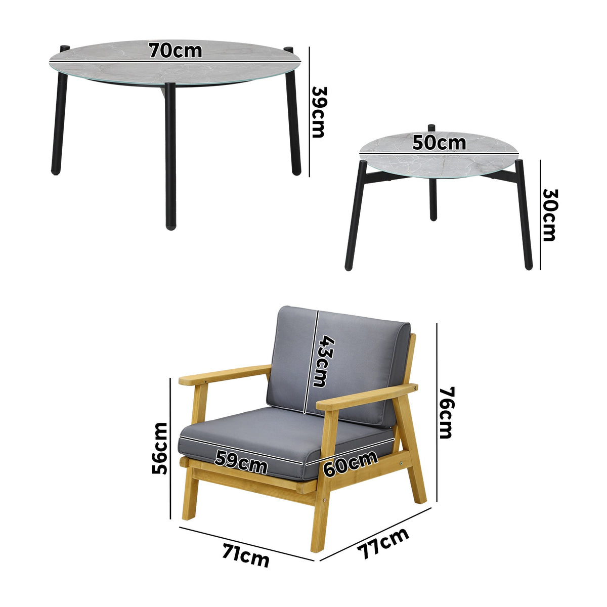 Livsip Outdoor Lounge Set 6PCS Patio Furniture 2pc Grey Coffee Side Table Sets - Sunyee