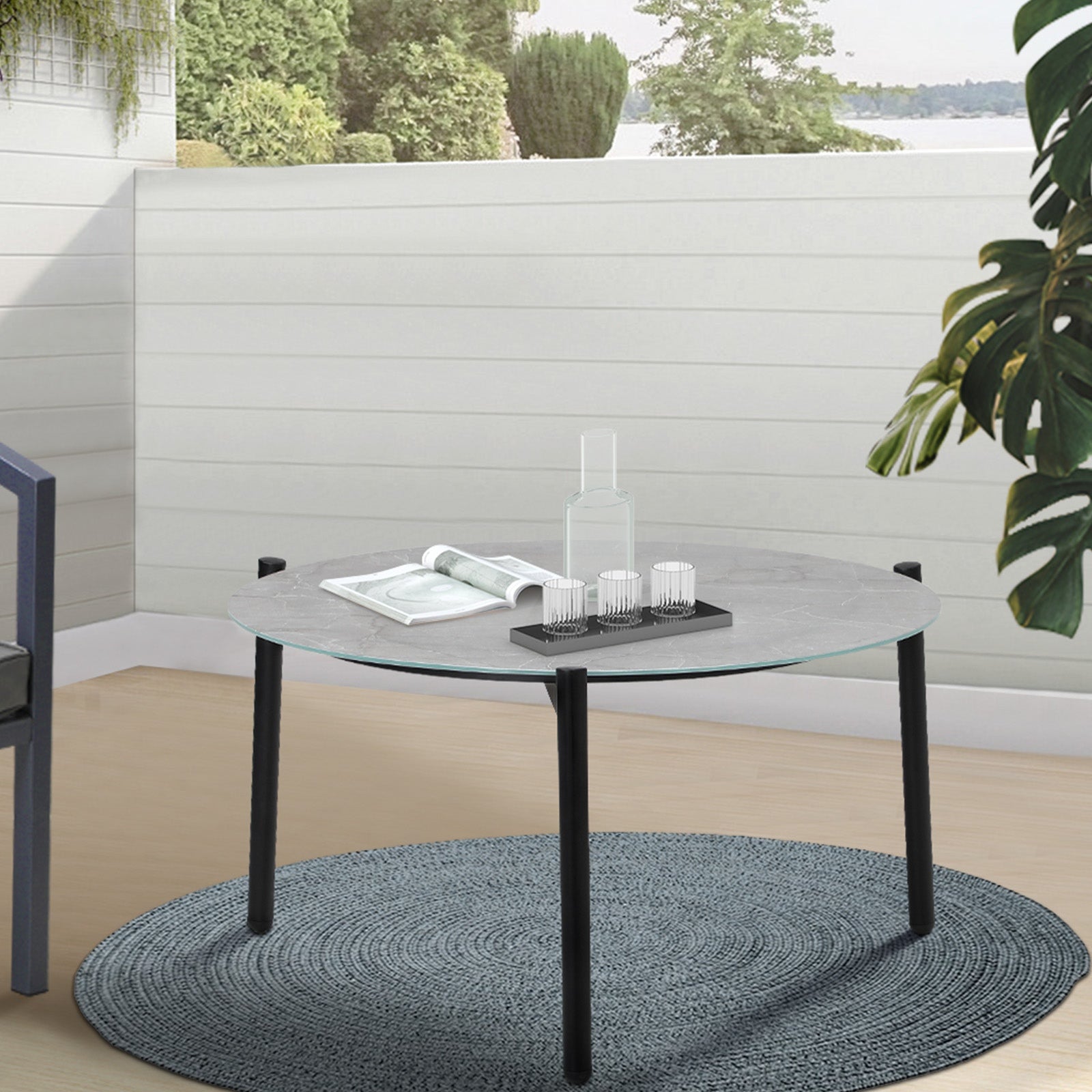 Livsip Outdoor Coffee Side Marble Table Desk Patio Furniture Garden 70cm Grey - Sunyee