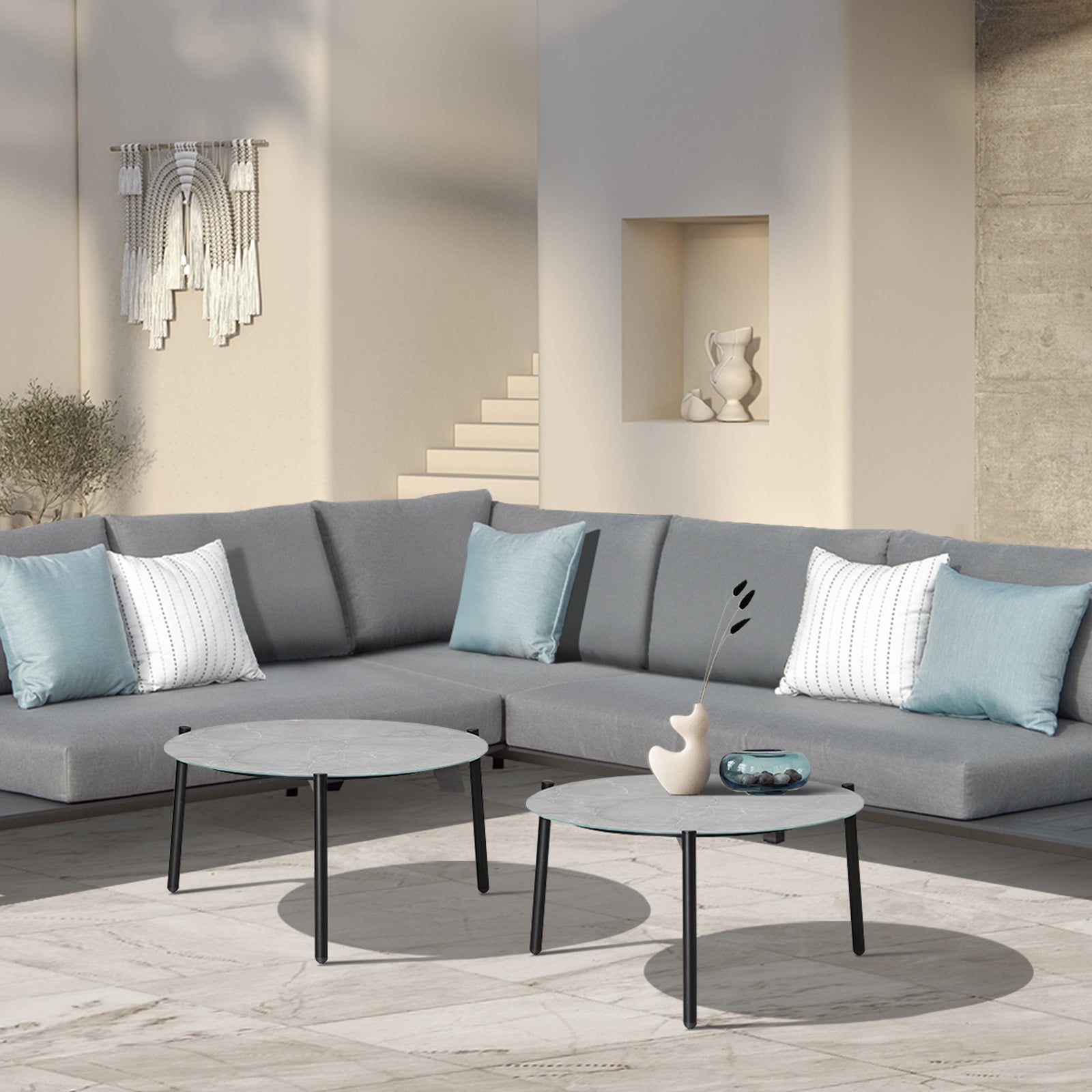 Livsip Outdoor Coffee Side Marble Table Desk Patio Furniture Garden 70cm Grey - Sunyee