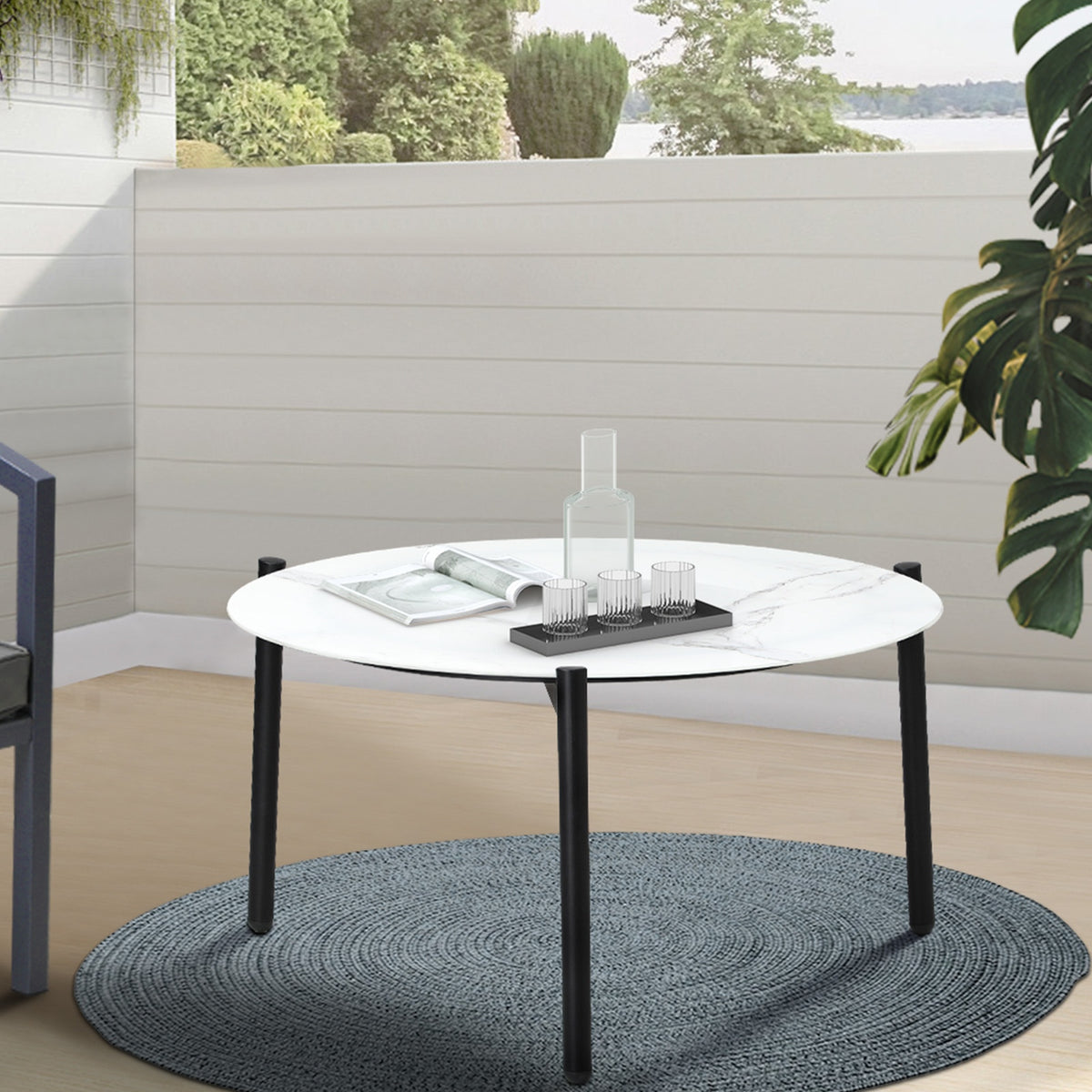 Livsip Coffee Side Marble Table Outdoor Patio Furniture Garden 70cm Round Desk - Sunyee