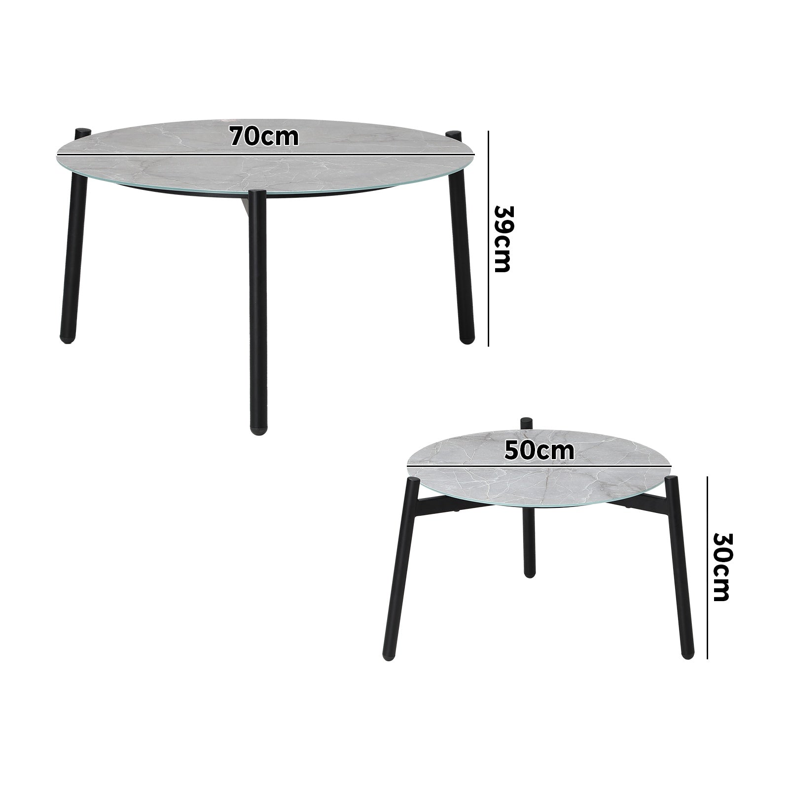 Livsip Outdoor Coffee Side Marble Table Set Desk Patio Furniture Garden Grey 2PC - Sunyee