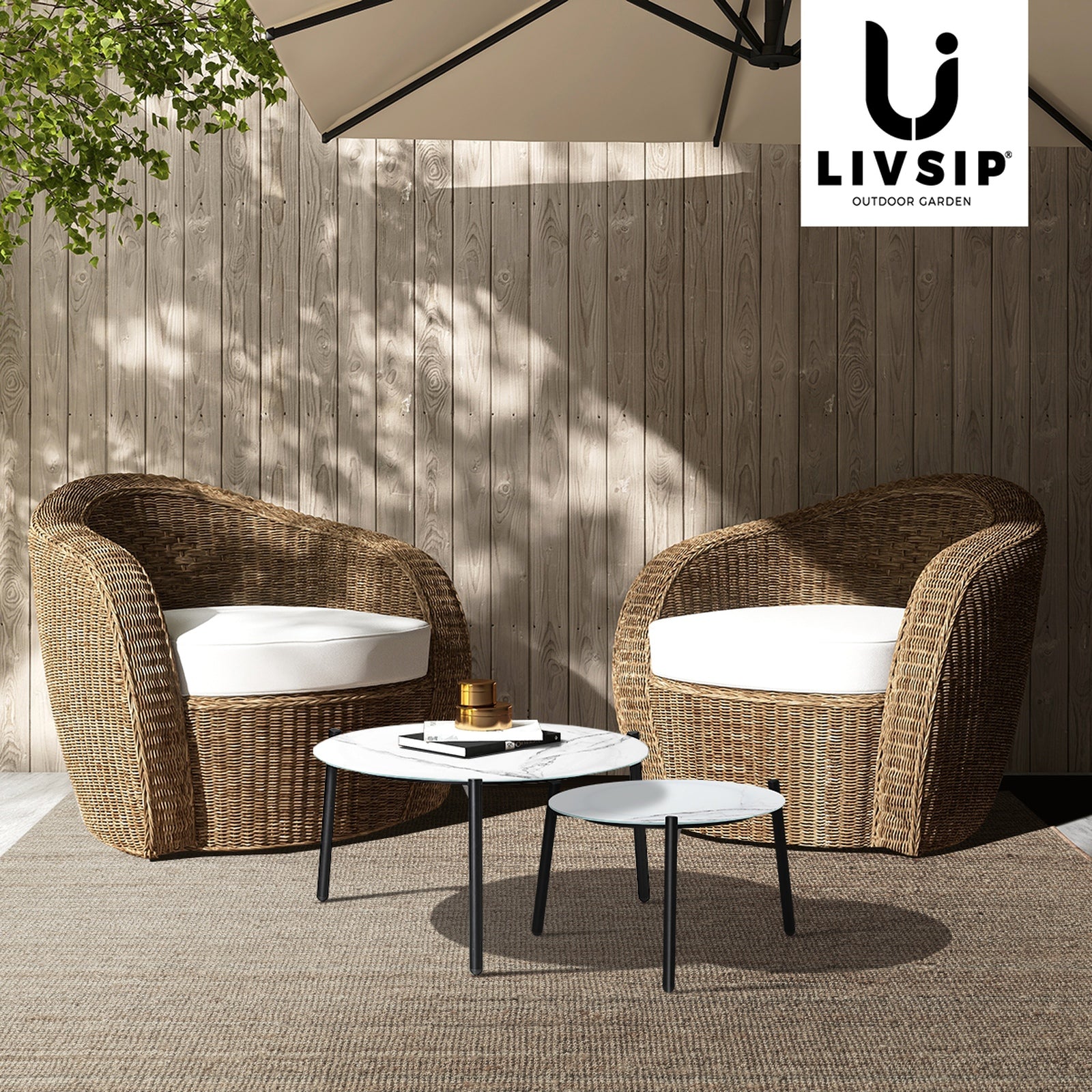Livsip Coffee Side Marble Table 50/70cm Set Desk Patio Outdoor Furniture Garden - Sunyee
