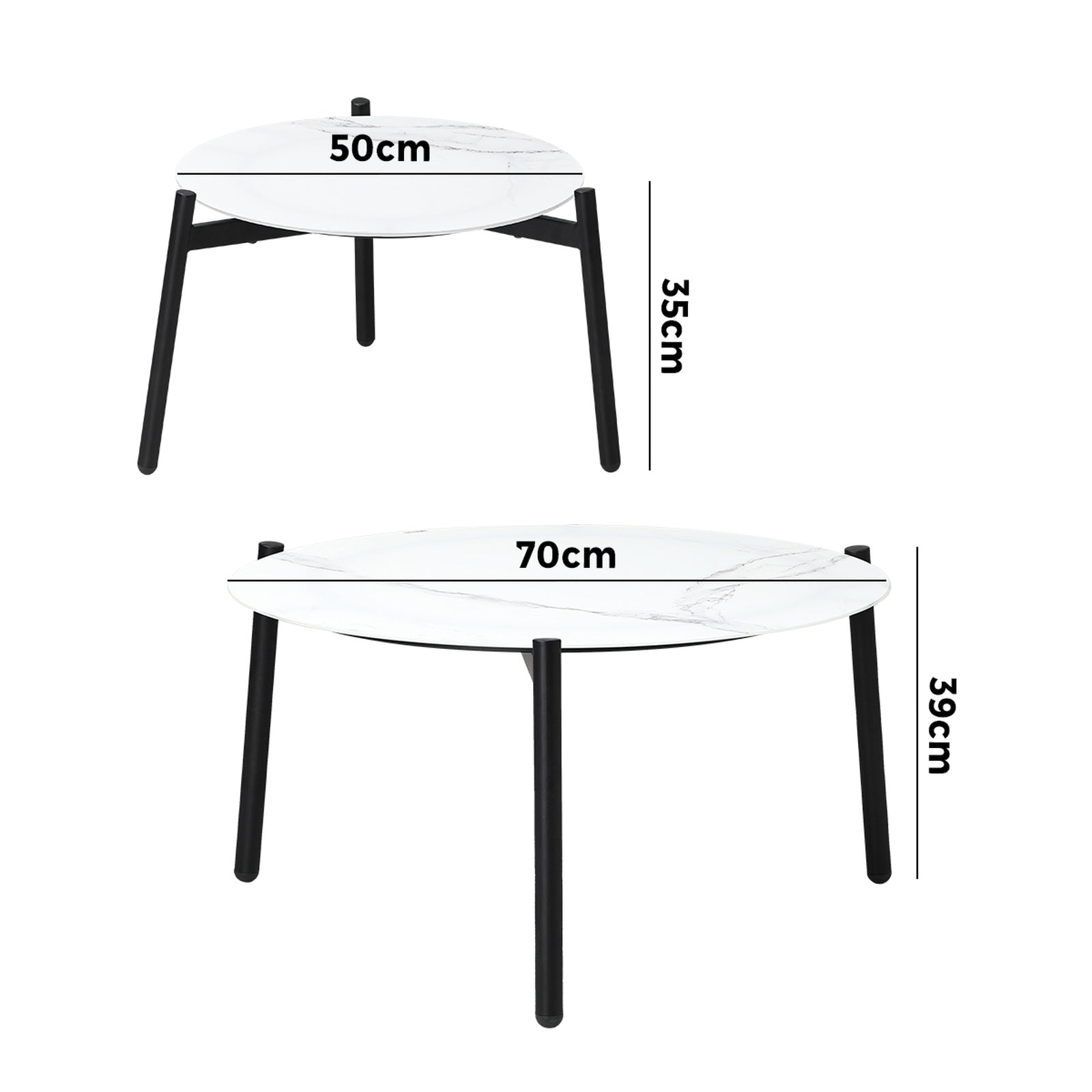Livsip Coffee Side Marble Table 50/70cm Set Desk Patio Outdoor Furniture Garden - Sunyee