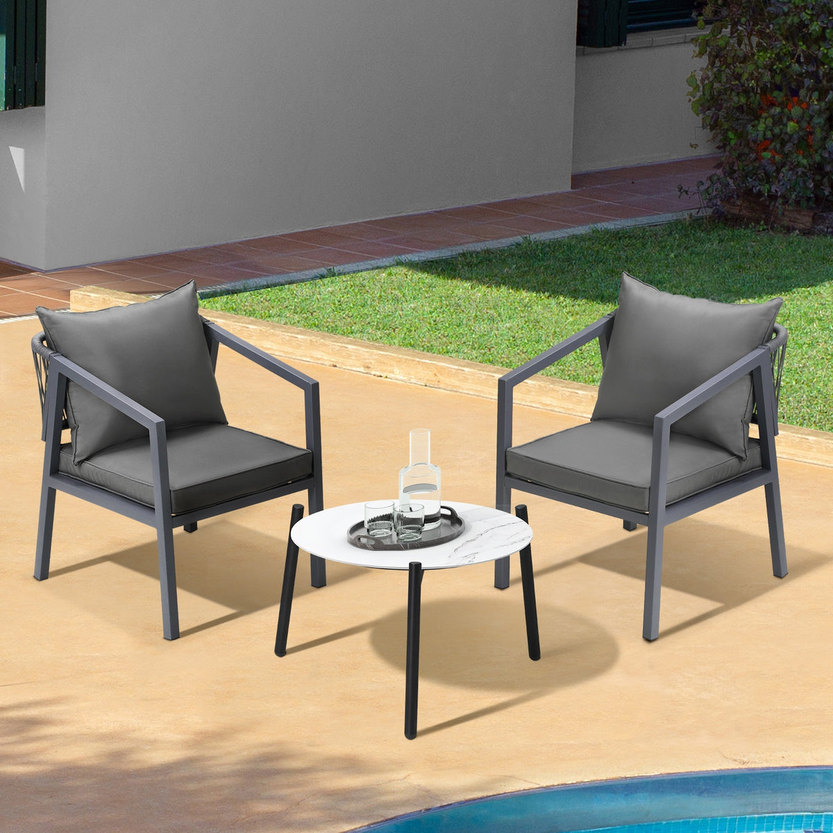 Livsip 3PCS Outdoor Patio Setting Furniture Lounge Set White 50cm Coffee Table