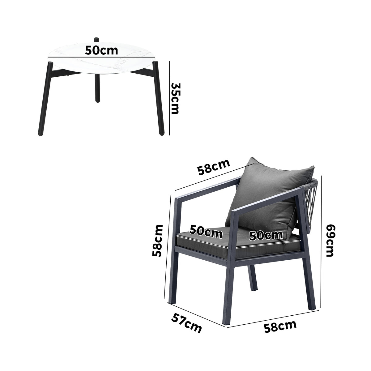 Livsip 3PCS Outdoor Patio Setting Furniture Lounge Set White 50cm Coffee Table