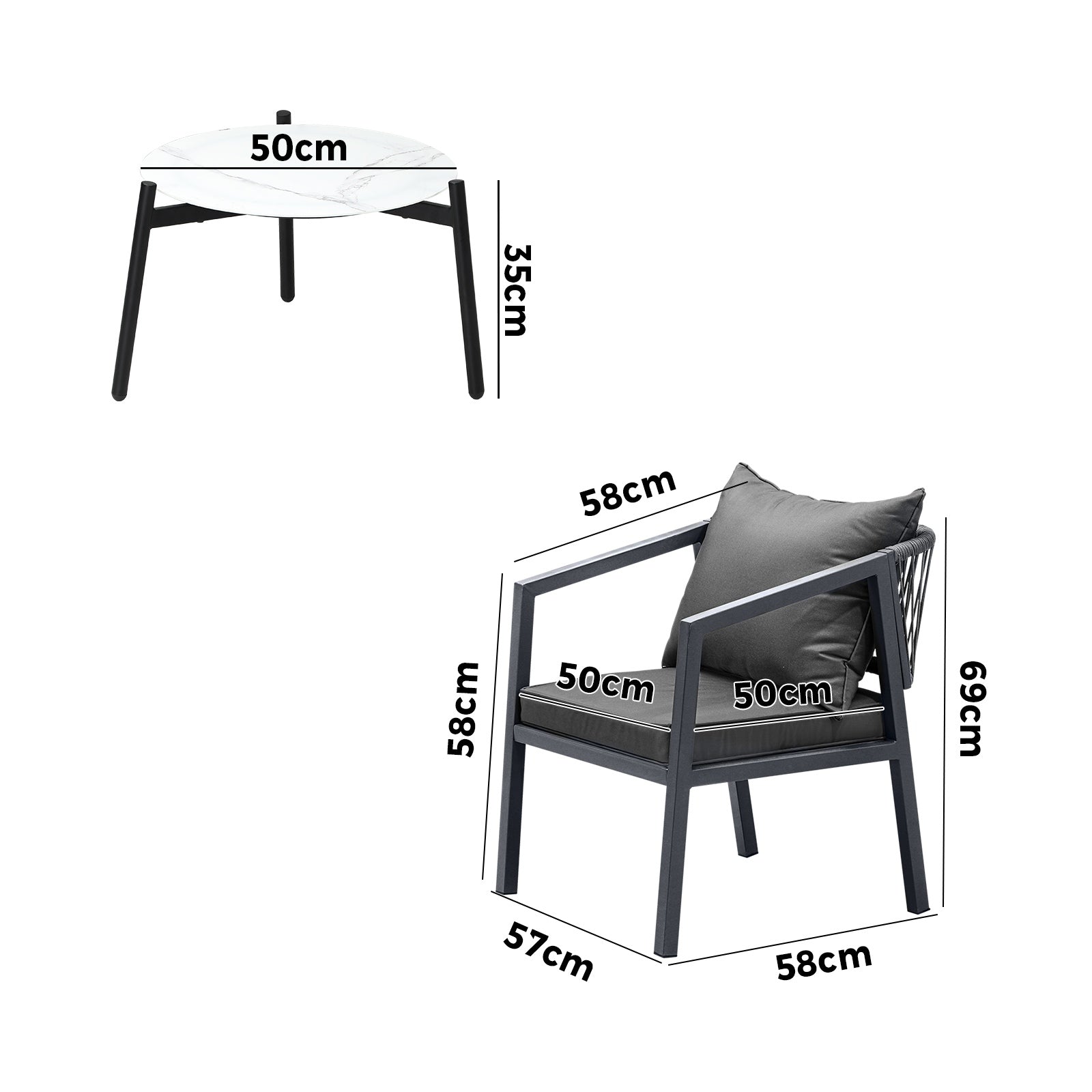 Livsip 3PCS Outdoor Patio Setting Furniture Lounge Set White 50cm Coffee Table - Sunyee