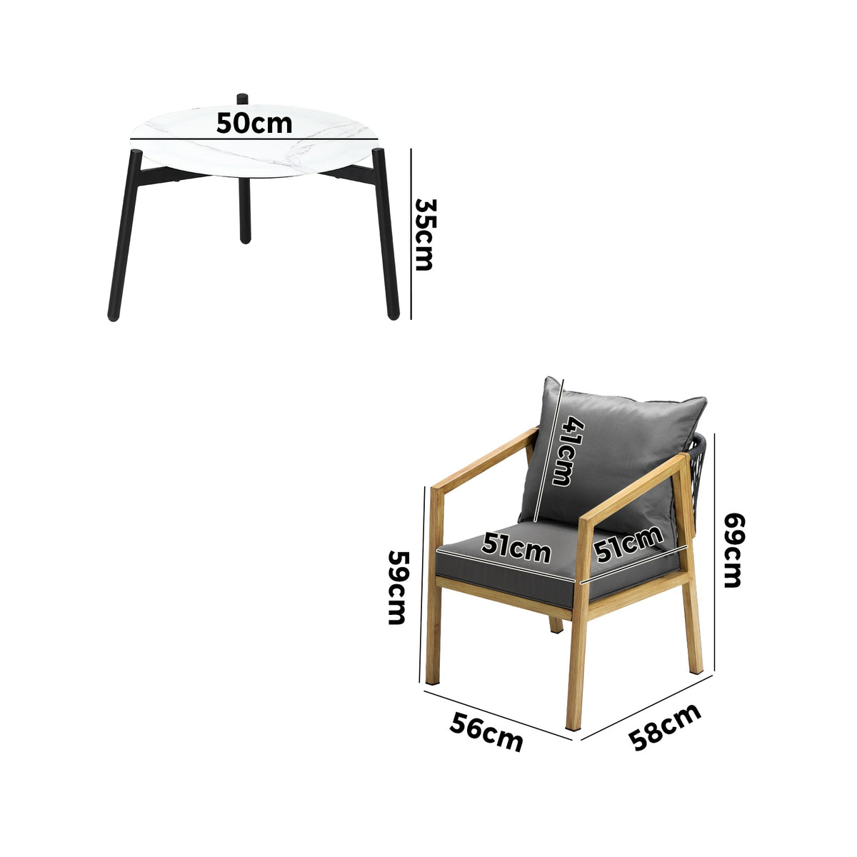 Livsip 3PCS Outdoor Patio Setting Furniture Lounge Set White 50cm Coffee Table - Sunyee