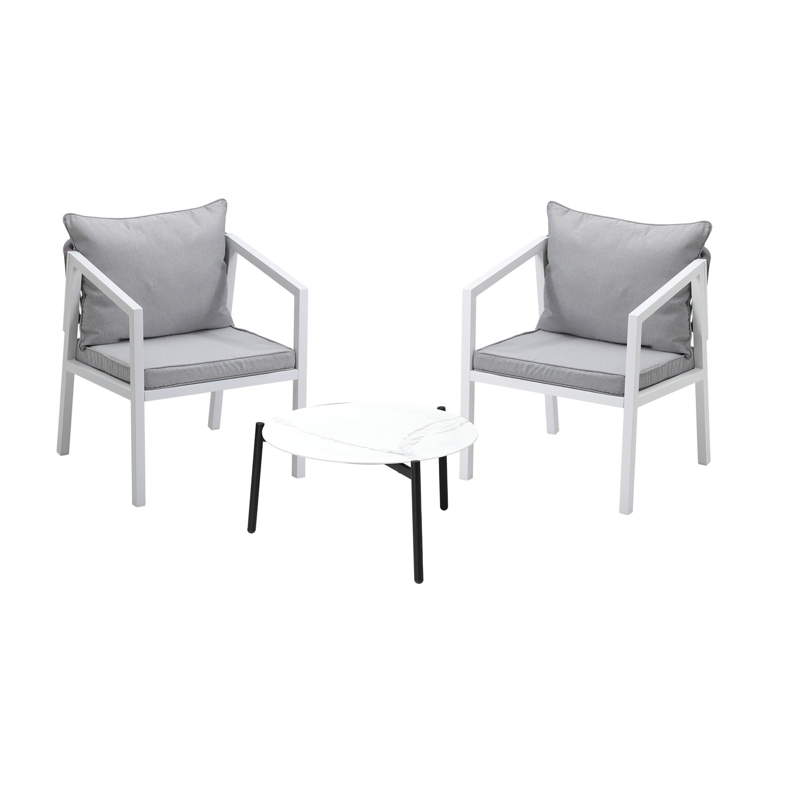 Livsip Outdoor Patio Setting 3PCS Furniture Lounge Set White 50cm Coffee Table - Sunyee