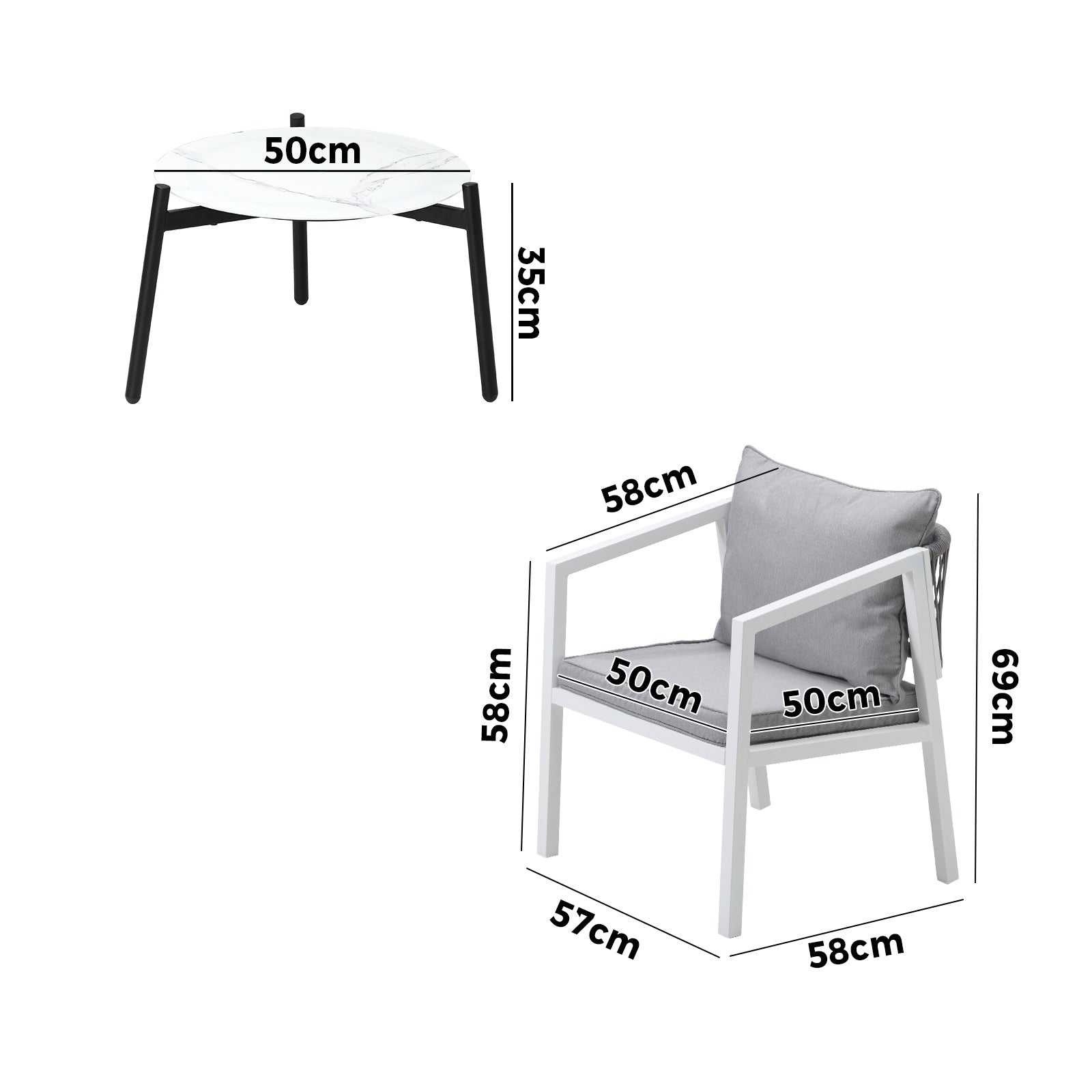 Livsip Outdoor Patio Setting 3PCS Furniture Lounge Set White 50cm Coffee Table - Sunyee