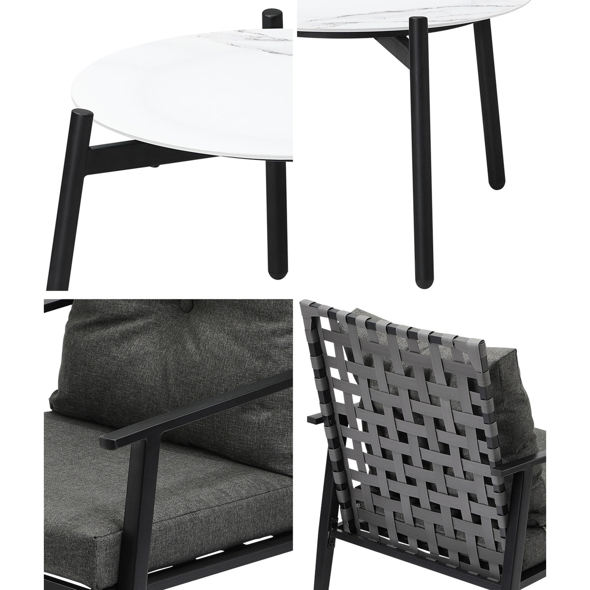 Livsip Outdoor Patio Set 3pc Lounge Sets 50CM White Marble Table Rattan Chairs - Sunyee