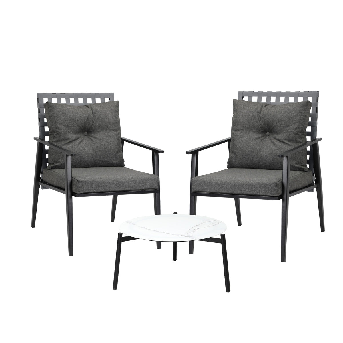 Livsip Outdoor Patio Set 3pc Lounge Sets 50CM White Marble Table Rattan Chairs - Sunyee