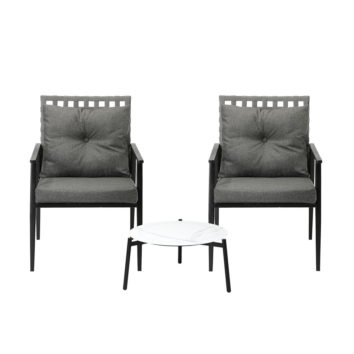 Livsip Outdoor Patio Set 3pc Lounge Sets 50CM White Marble Table Rattan Chairs - Sunyee