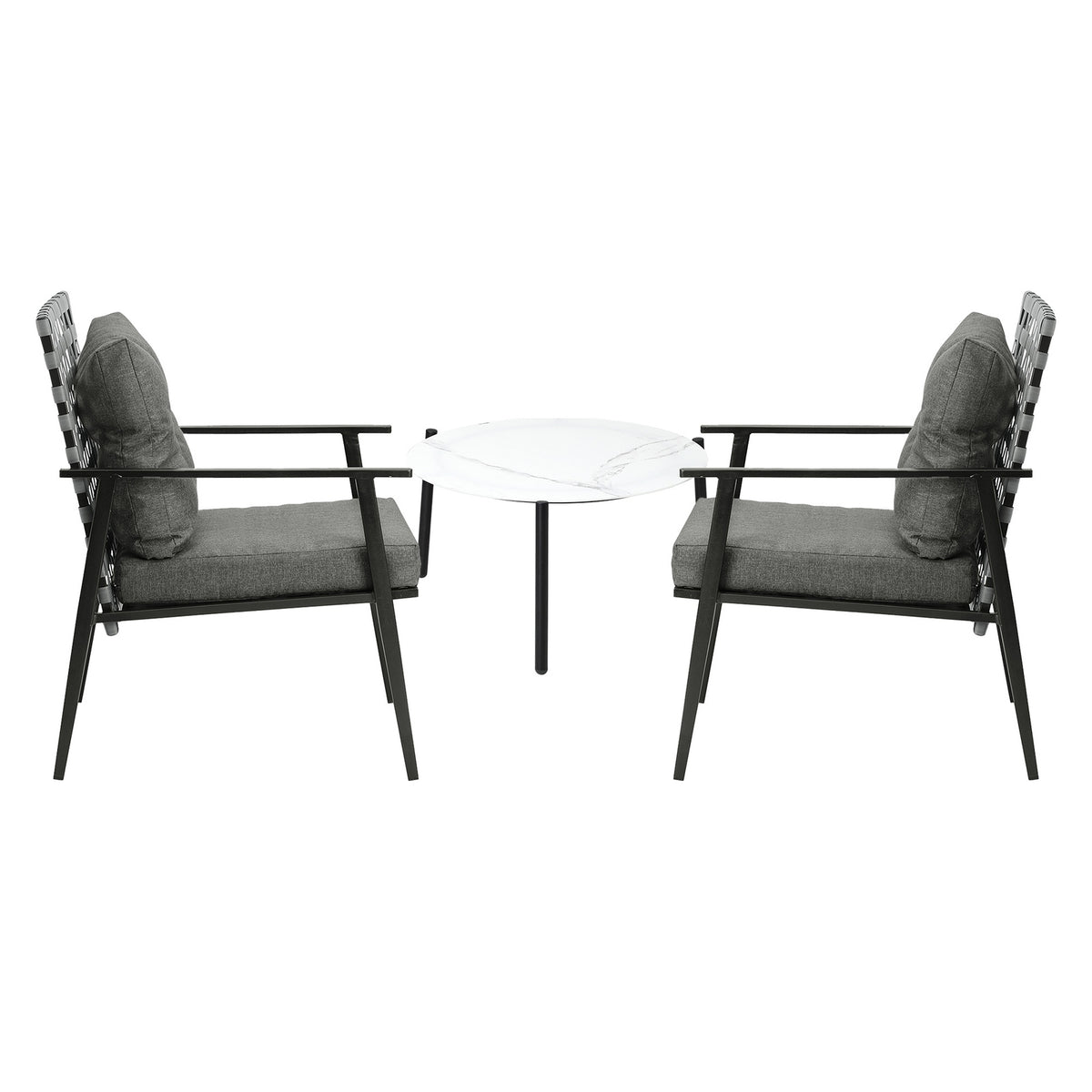 Livsip Outdoor Patio Set 3pc Lounge Sets 50CM White Marble Table Rattan Chairs - Sunyee