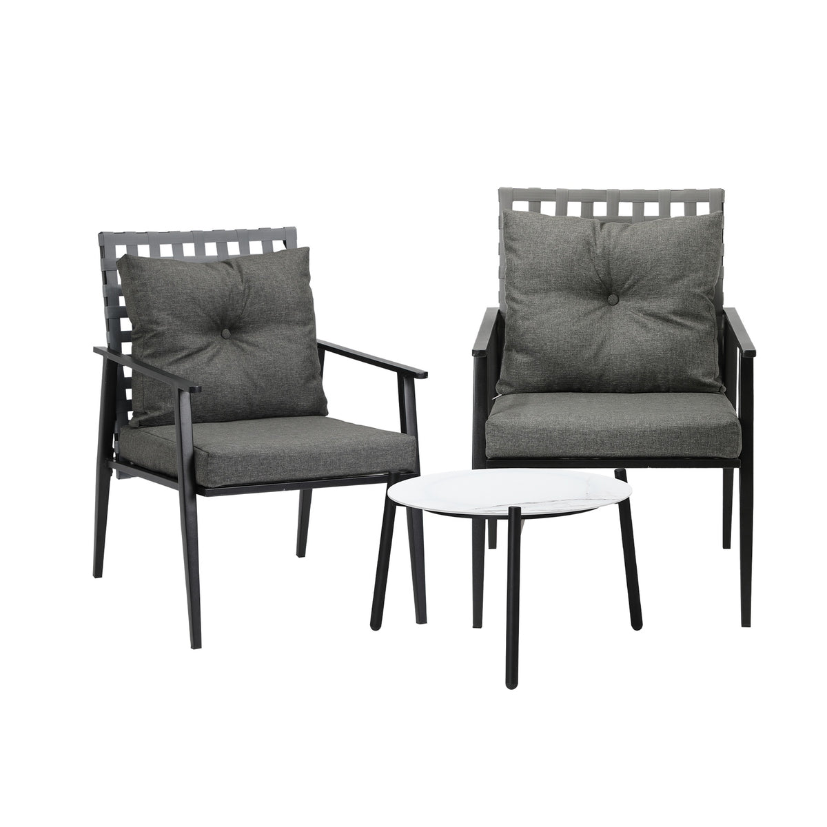 Livsip Outdoor Patio Set 3pc Lounge Sets 50CM White Marble Table Rattan Chairs - Sunyee