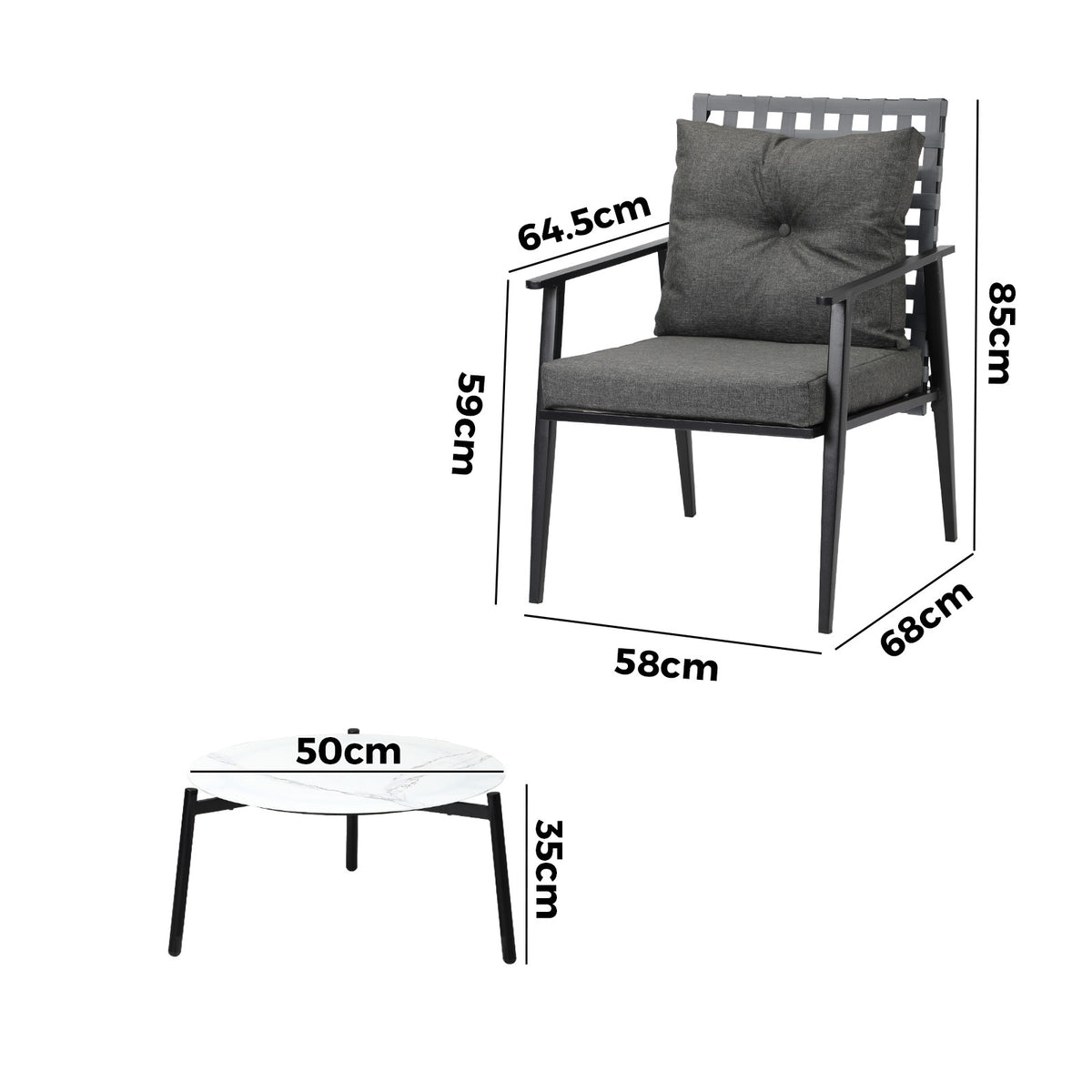 Livsip Outdoor Patio Set 3pc Lounge Sets 50CM White Marble Table Rattan Chairs - Sunyee