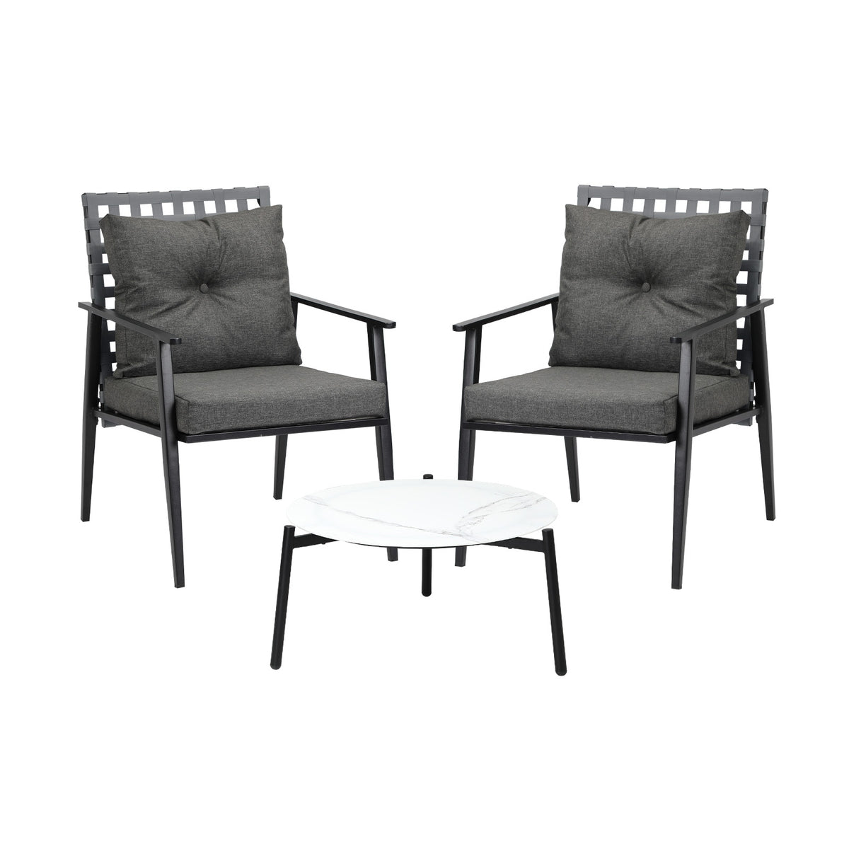 Livsip Outdoor Patio Set 3pc Lounge Sets 50CM White Marble Table Rattan Chairs - Sunyee