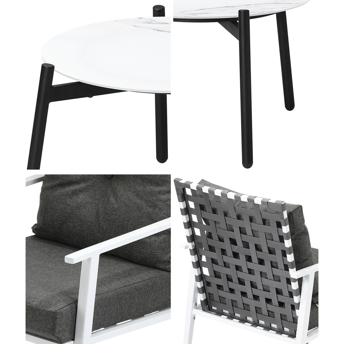 Livsip 3pc Outdoor Lounge Sets Patio Set 50CM White Round Table Rattan Chairs - Sunyee