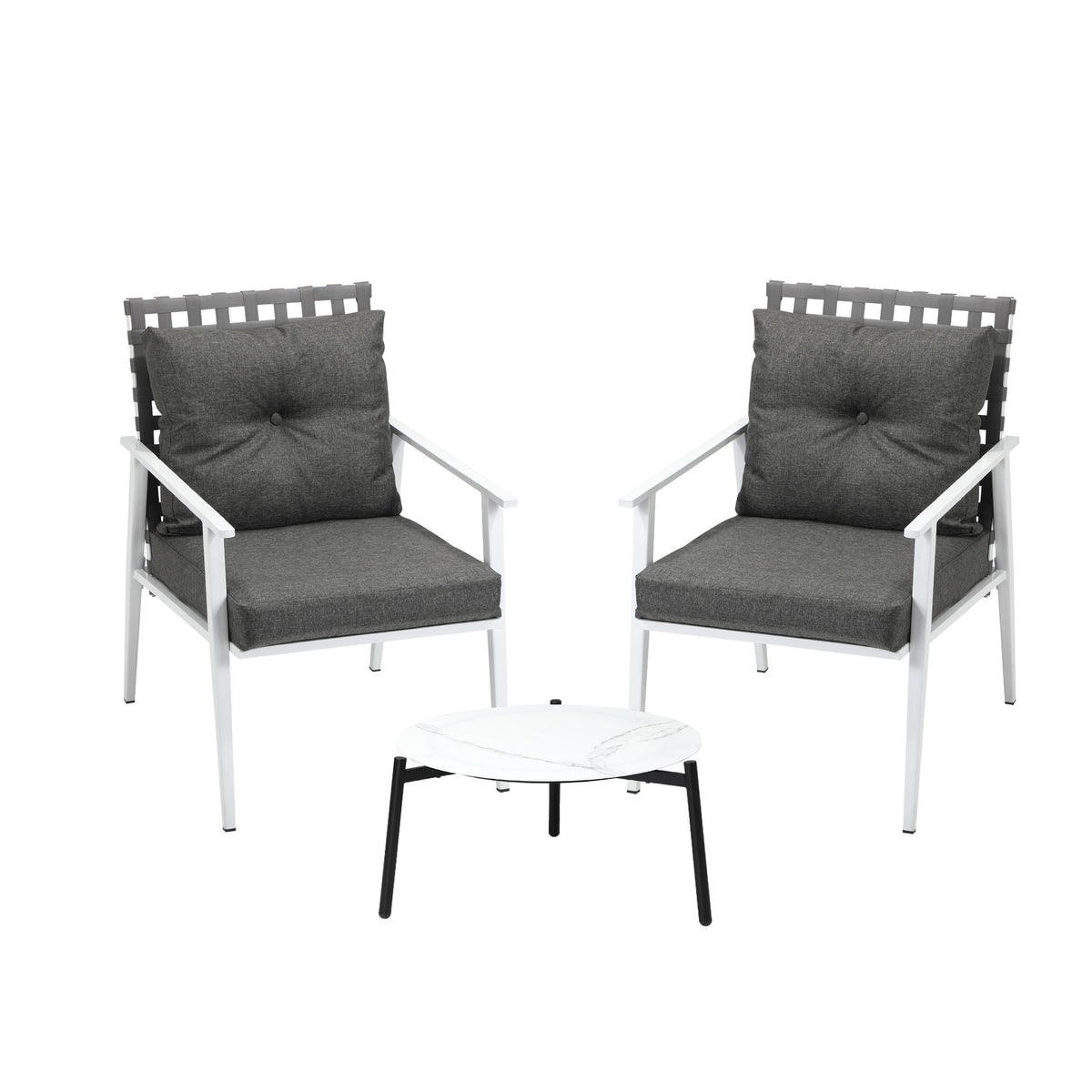 Livsip 3pc Outdoor Lounge Sets Patio Set 50CM White Round Table Rattan Chairs - Sunyee