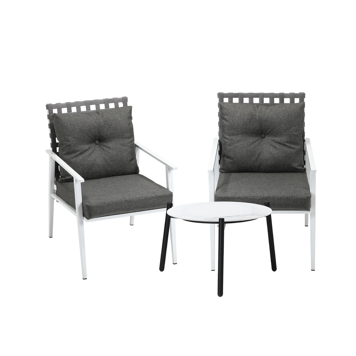 Livsip 3pc Outdoor Lounge Sets Patio Set 50CM White Round Table Rattan Chairs - Sunyee