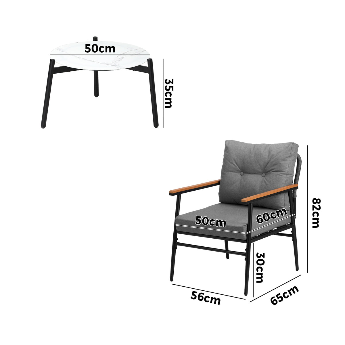 Livsip Outdoor Patio Setting 3 Piece Bistro Lounge Furniture Set 50cm Table - Sunyee