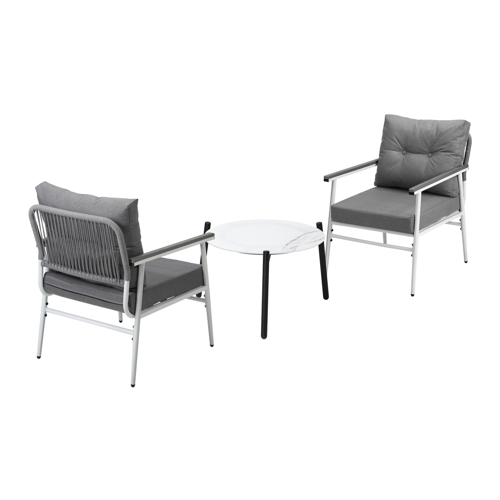 Livsip Outdoor Patio Setting 3PC Bistro Lounge Furniture Set 50cm White Table - Sunyee
