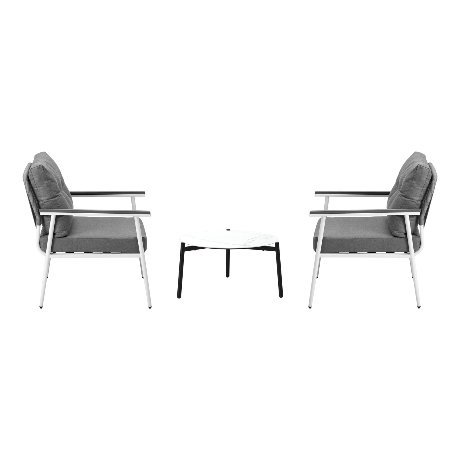 Livsip Outdoor Patio Setting 3PC Bistro Lounge Furniture Set 50cm White Table - Sunyee