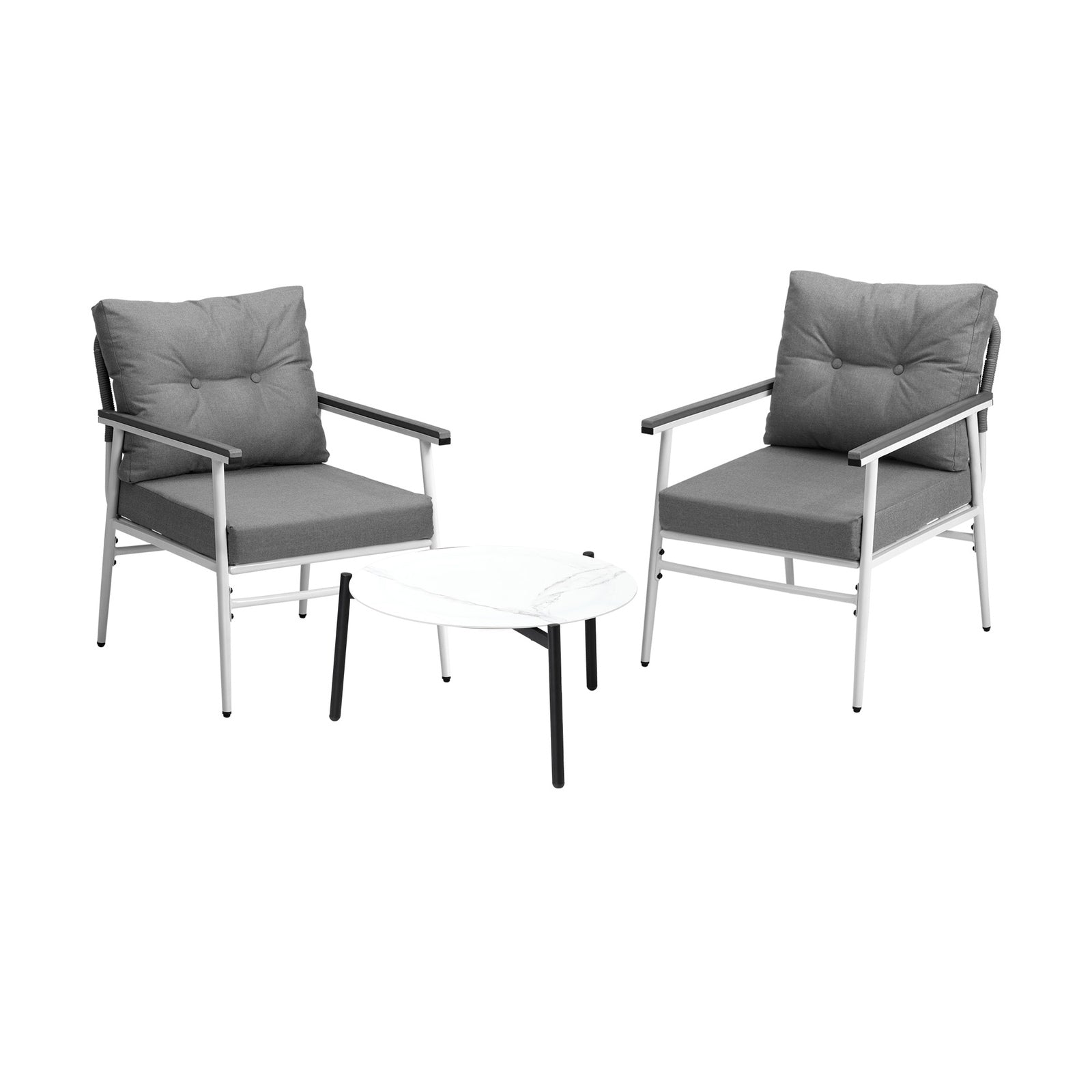 Livsip Outdoor Patio Setting 3PC Bistro Lounge Furniture Set 50cm White Table - Sunyee