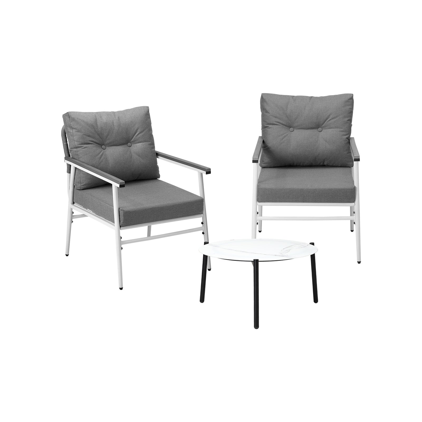 Livsip Outdoor Patio Setting 3PC Bistro Lounge Furniture Set 50cm White Table - Sunyee