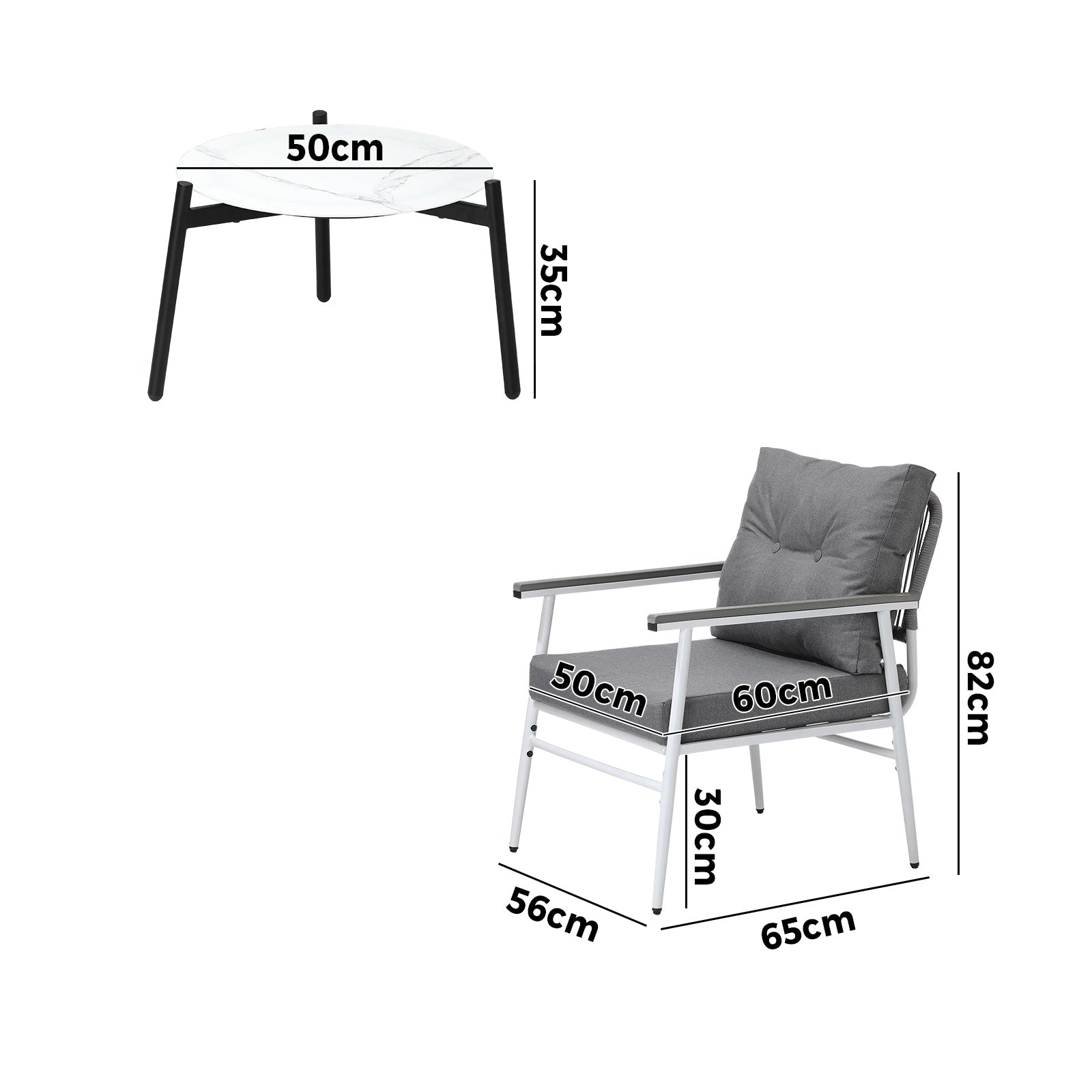 Livsip Outdoor Patio Setting 3PC Bistro Lounge Furniture Set 50cm White Table - Sunyee