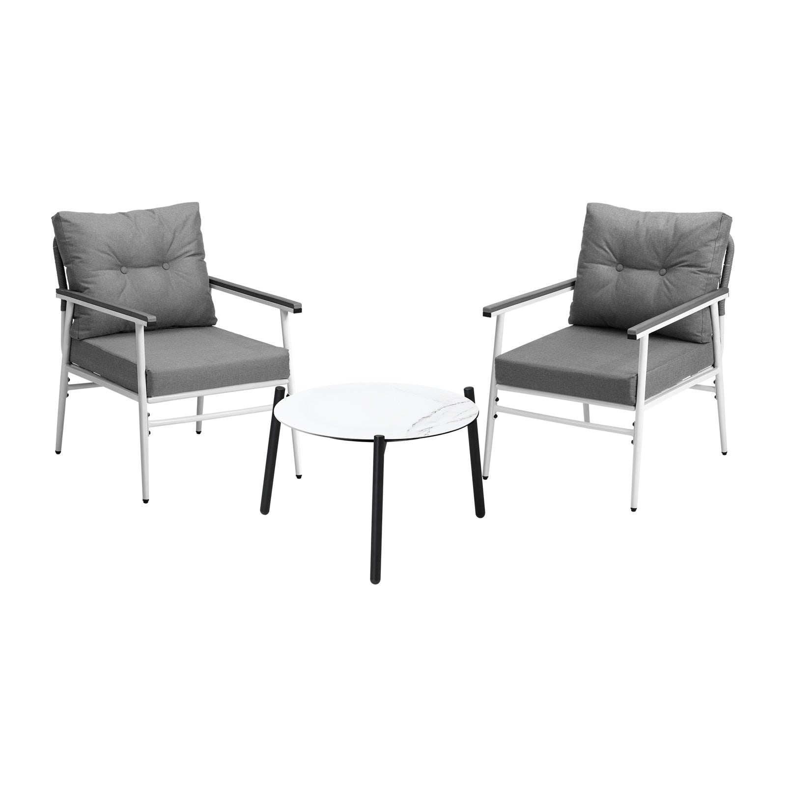 Livsip Outdoor Patio Setting 3PC Bistro Lounge Furniture Set 50cm White Table - Sunyee