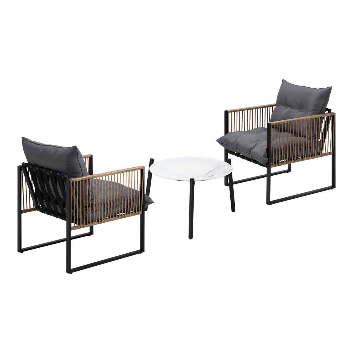 Livsip Outdoor Patio Set Furniture White 50cm Coffee Table Rattan Chairs 3PCS - Sunyee