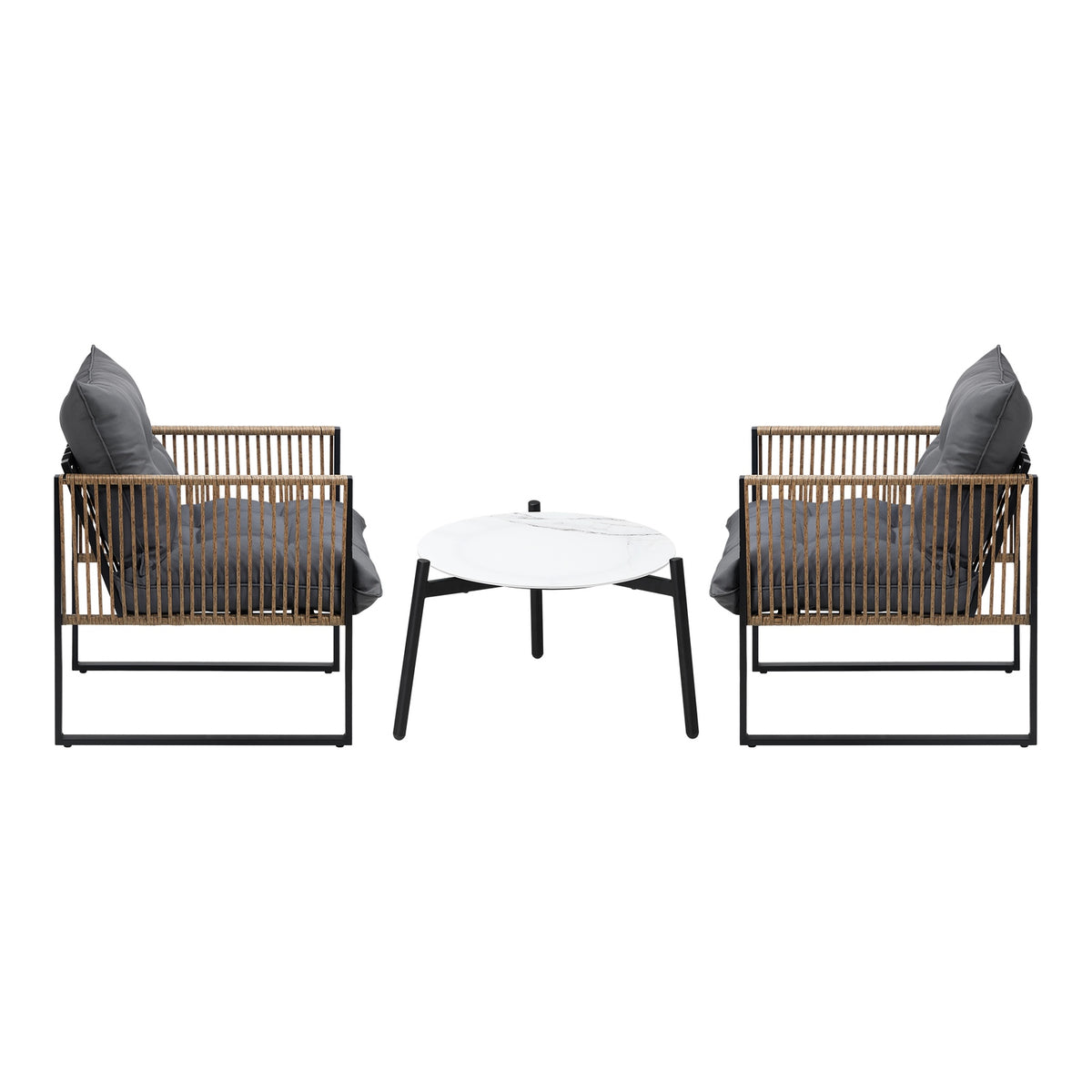 Livsip Outdoor Patio Set Furniture White 50cm Coffee Table Rattan Chairs 3PCS - Sunyee