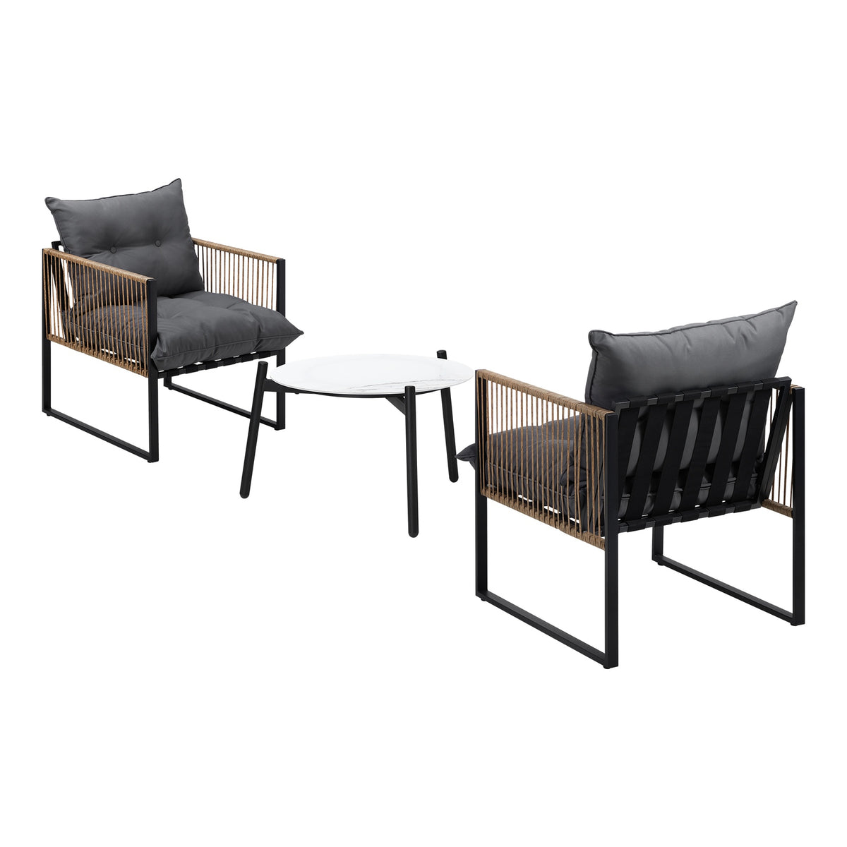 Livsip Outdoor Patio Set Furniture White 50cm Coffee Table Rattan Chairs 3PCS - Sunyee