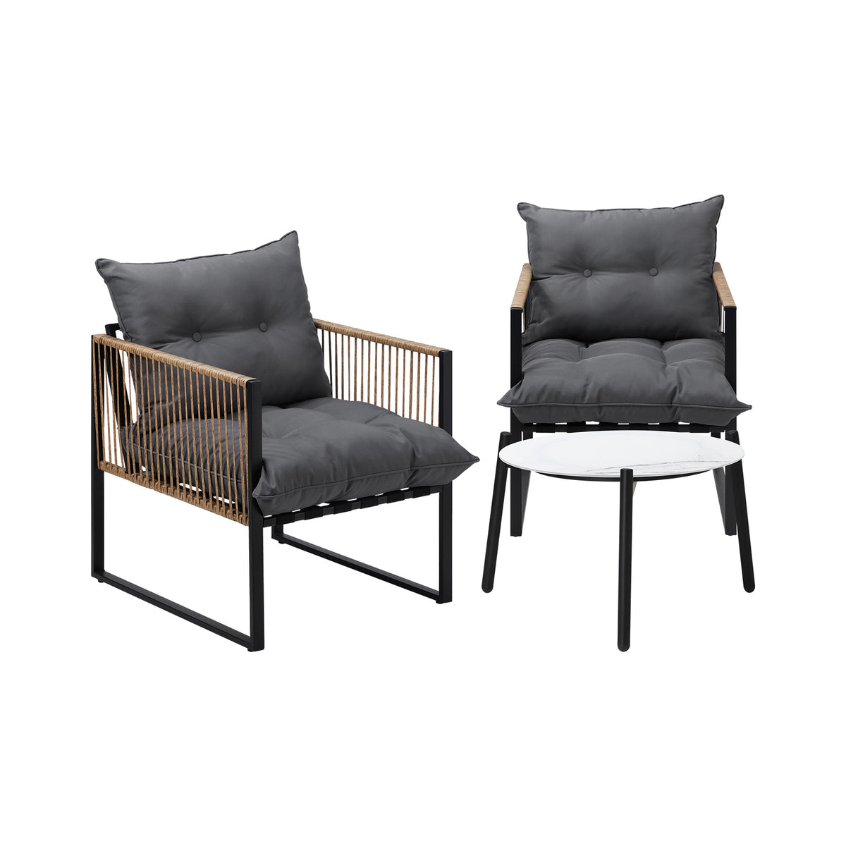 Livsip Outdoor Patio Set Furniture White 50cm Coffee Table Rattan Chairs 3PCS - Sunyee