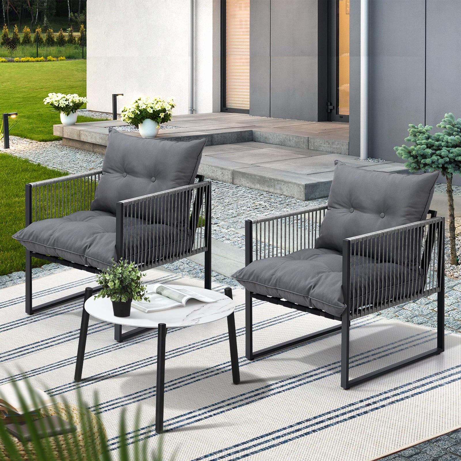 Livsip 3PCS Outdoor Patio Setting Table Chairs White 50cm Coffee Table - Sunyee