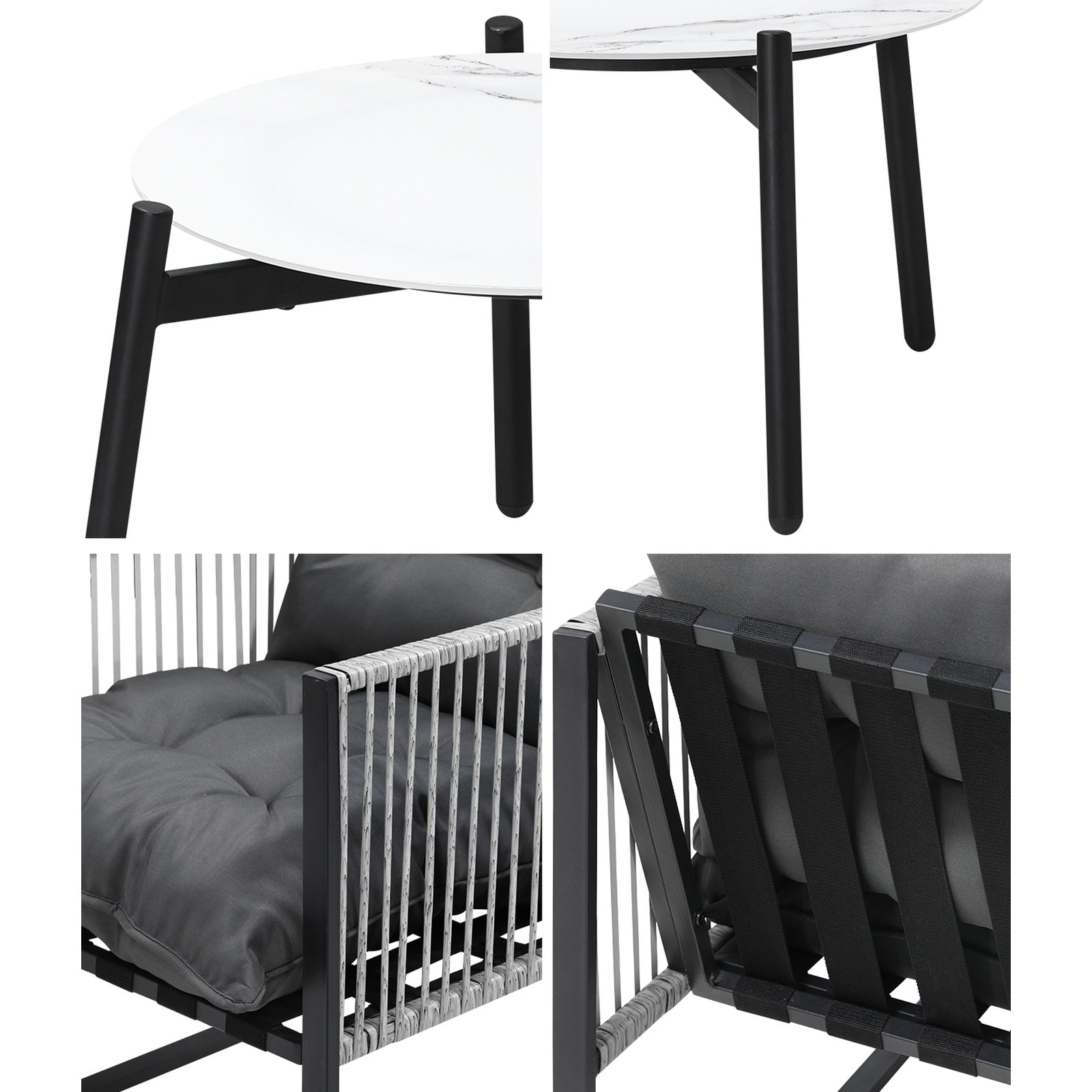 Livsip 3PCS Outdoor Patio Setting Table Chairs White 50cm Coffee Table - Sunyee