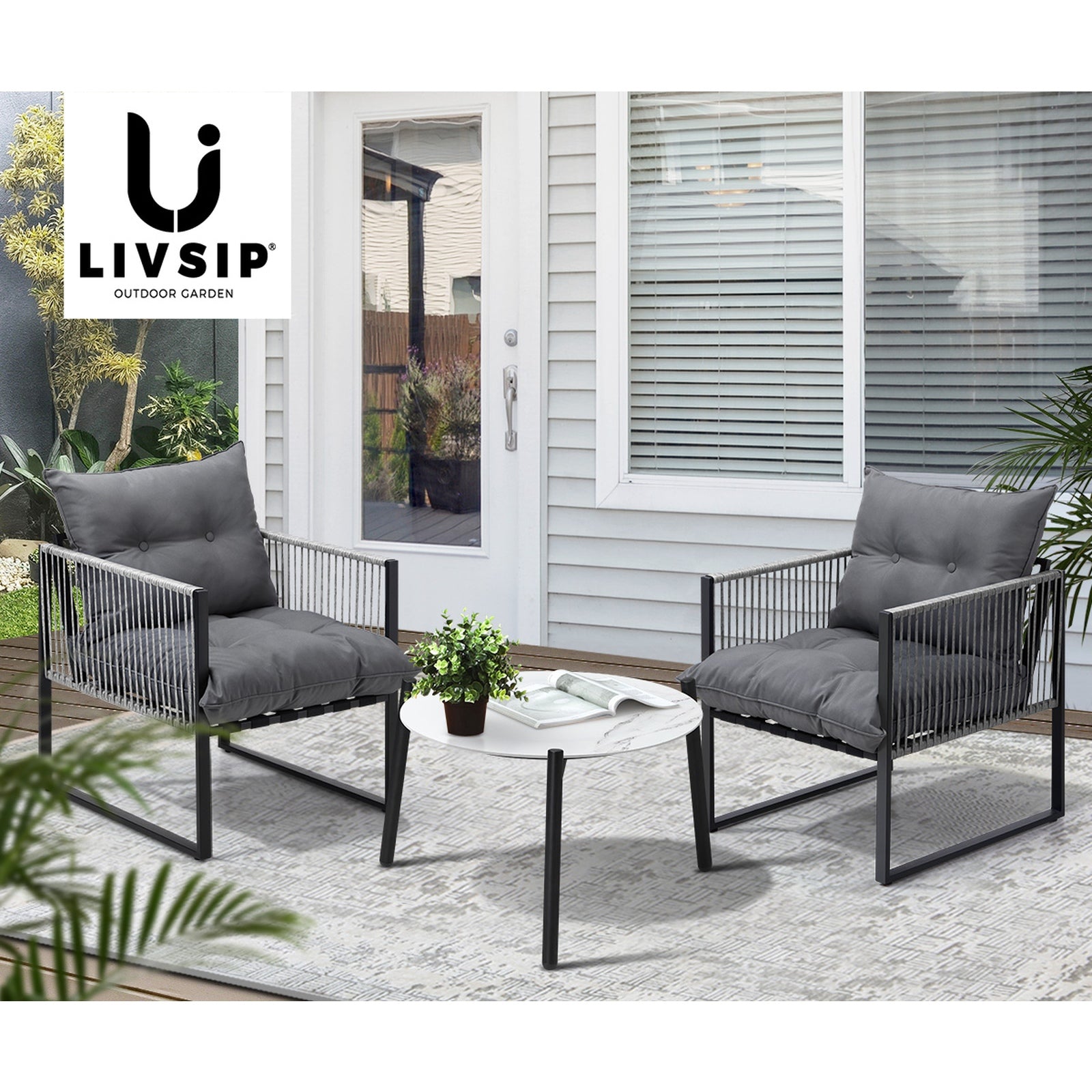 Livsip 3PCS Outdoor Patio Setting Table Chairs White 50cm Coffee Table - Sunyee
