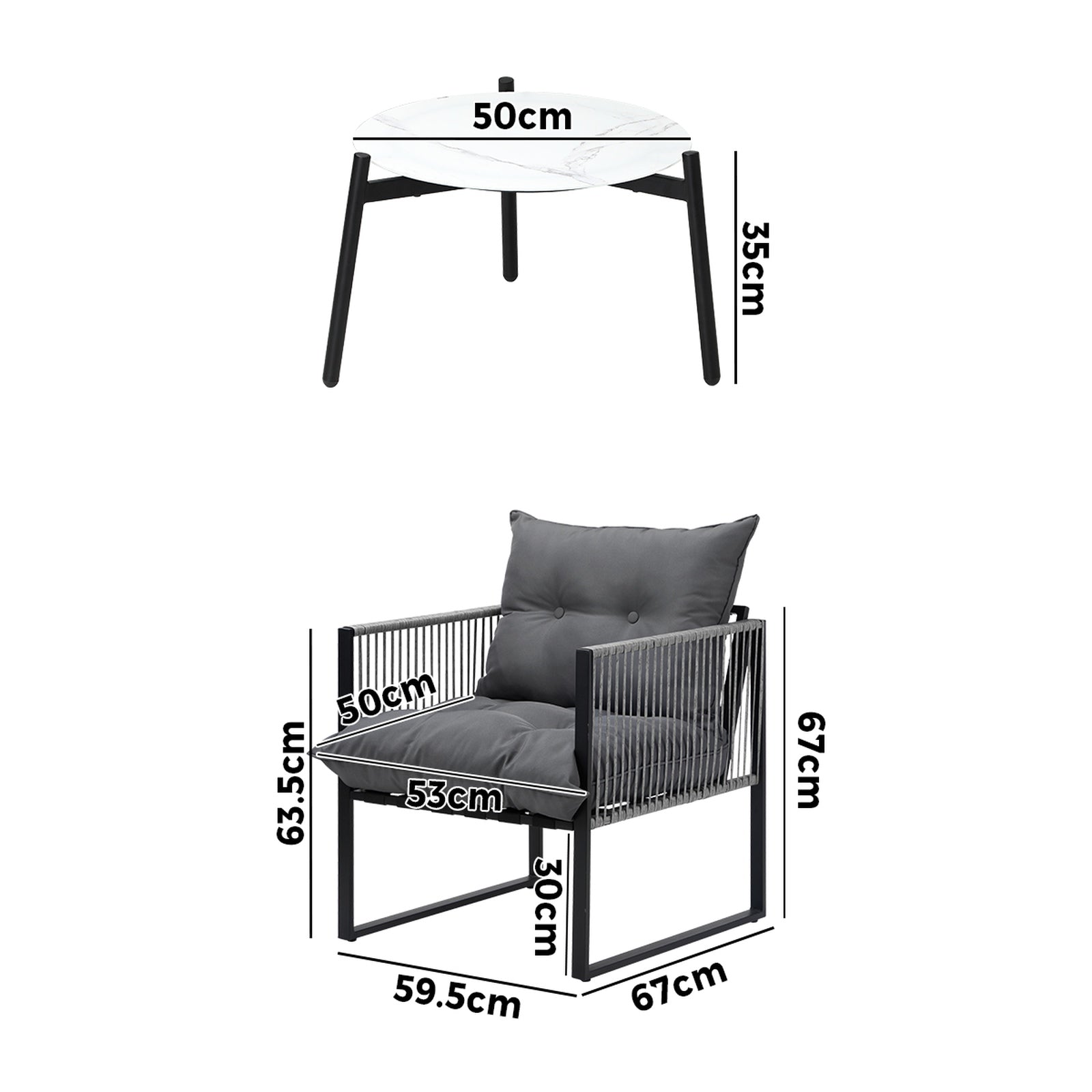 Livsip 3PCS Outdoor Patio Setting Table Chairs White 50cm Coffee Table - Sunyee