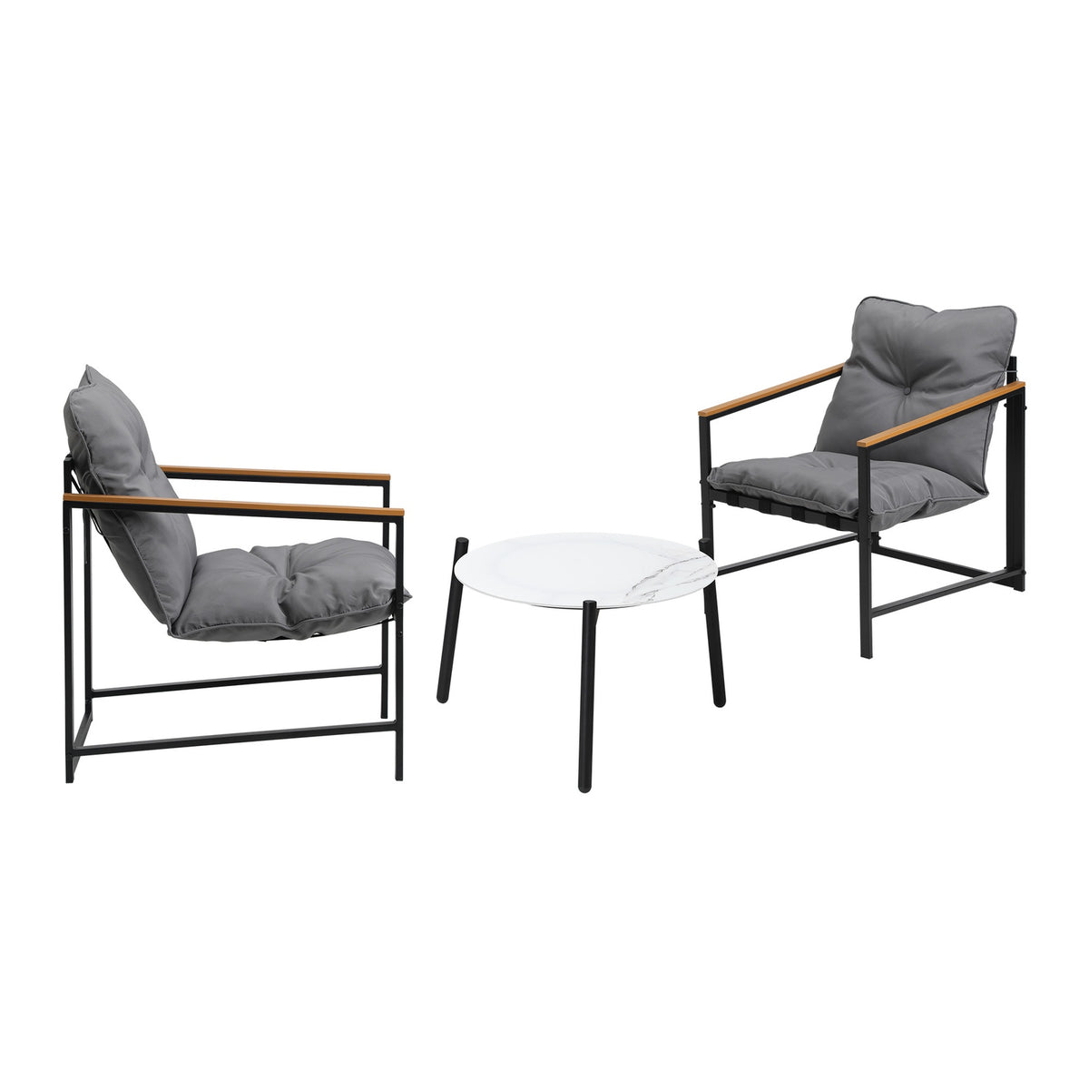 Livsip 3PC Outdoor Patio Furniture Set Bistro Sets 50CM Round White Marble Table - Sunyee