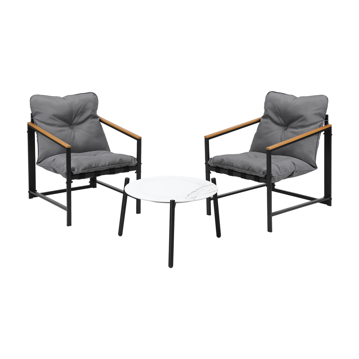 Livsip 3PC Outdoor Patio Furniture Set Bistro Sets 50CM Round White Marble Table - Sunyee