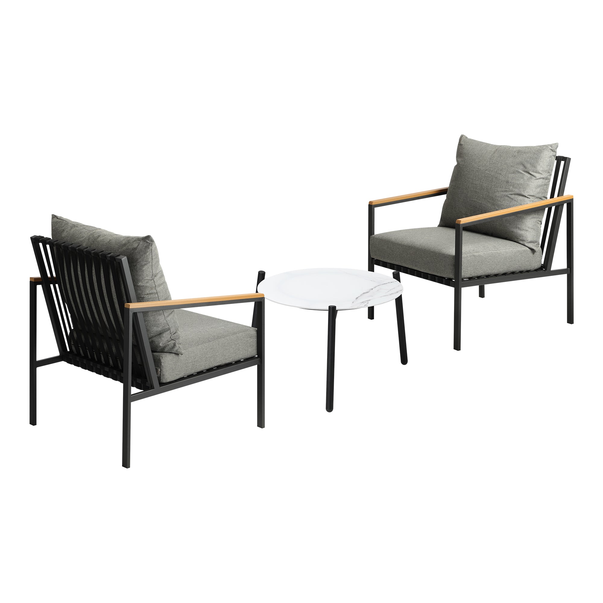 Livsip Outdoor Lounge Set Patio Furniture Coffee White 50cm Table Chairs 3PCS - Sunyee