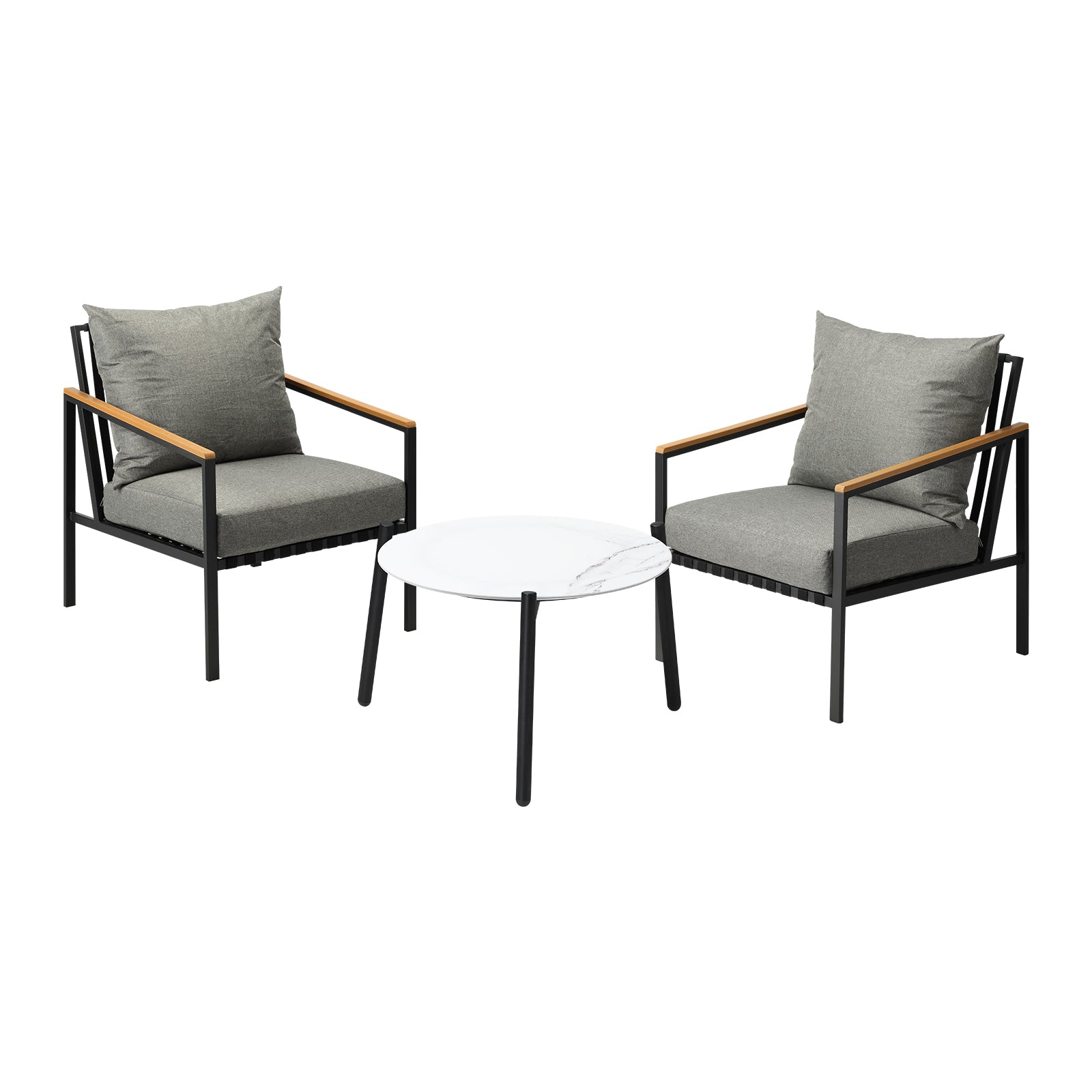 Livsip Outdoor Lounge Set Patio Furniture Coffee White 50cm Table Chairs 3PCS - Sunyee