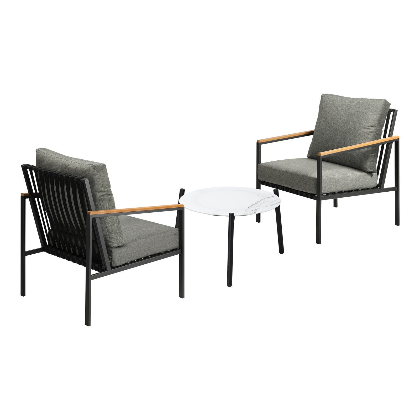 Livsip Outdoor Lounge Set Patio Furniture Coffee White 50cm Table Chairs 3PCS - Sunyee