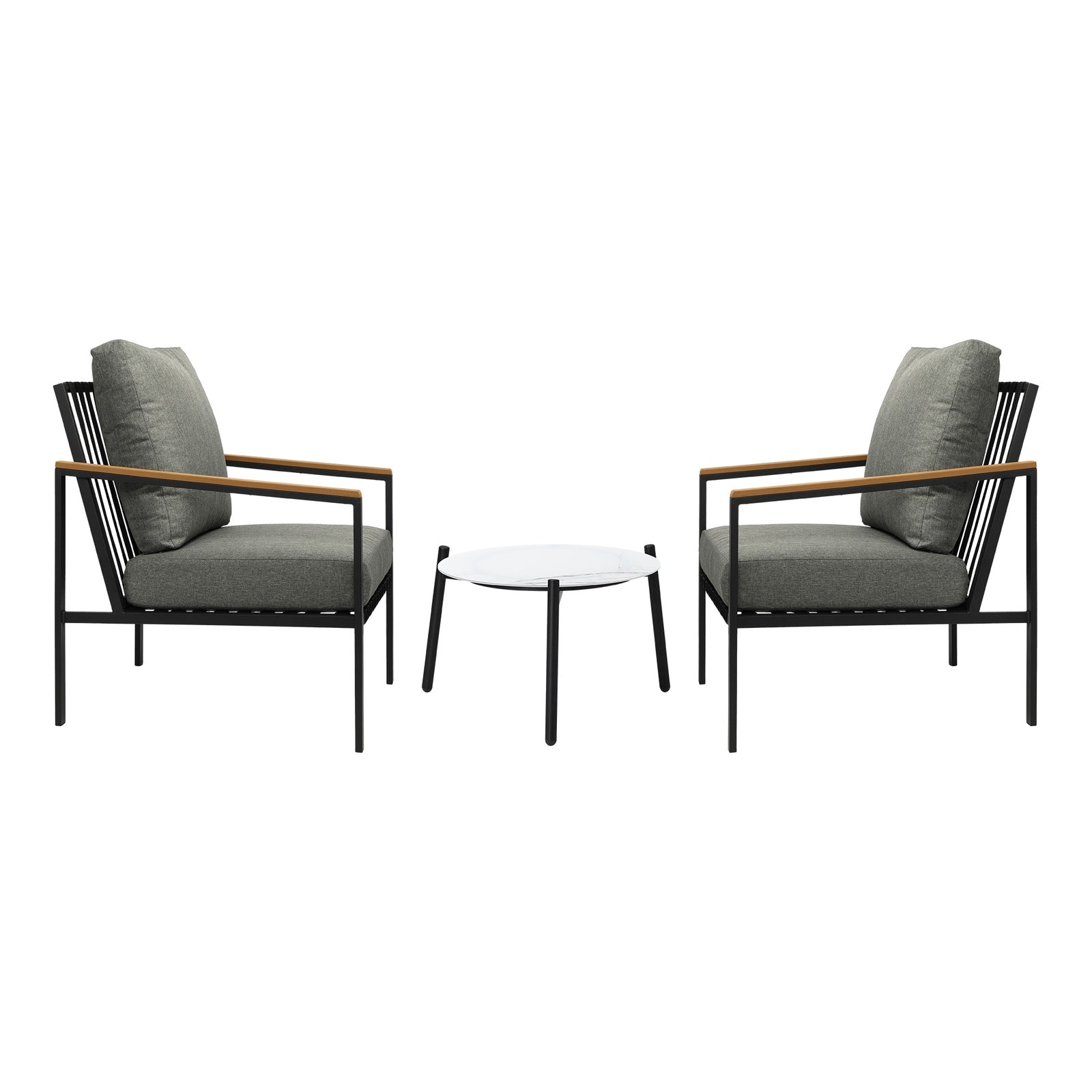 Livsip Outdoor Lounge Set Patio Furniture Coffee White 50cm Table Chairs 3PCS - Sunyee