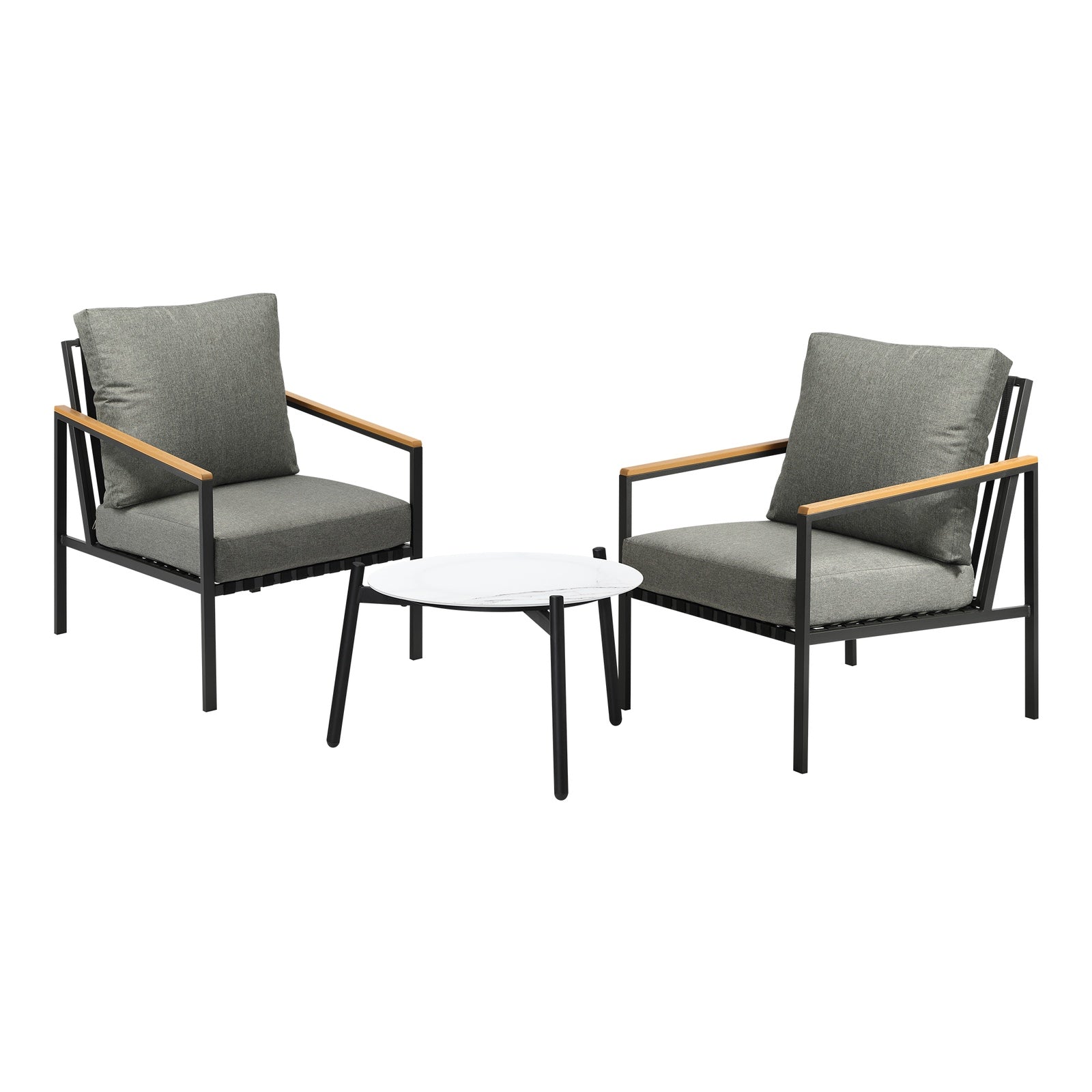 Livsip Outdoor Lounge Set Patio Furniture Coffee White 50cm Table Chairs 3PCS - Sunyee