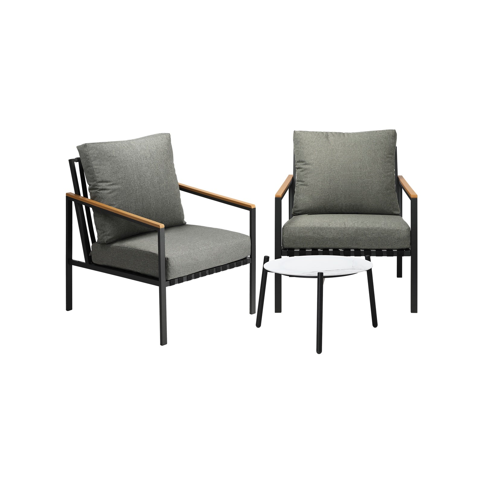 Livsip Outdoor Lounge Set Patio Furniture Coffee White 50cm Table Chairs 3PCS - Sunyee