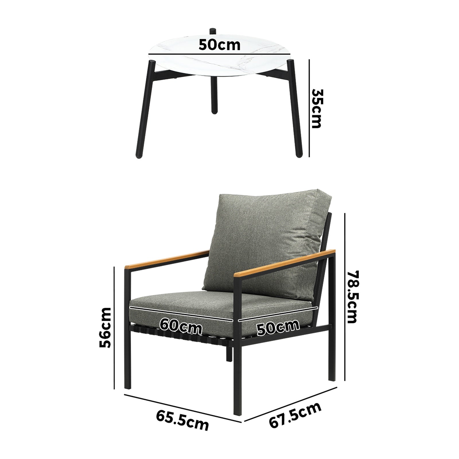 Livsip Outdoor Lounge Set Patio Furniture Coffee White 50cm Table Chairs 3PCS - Sunyee