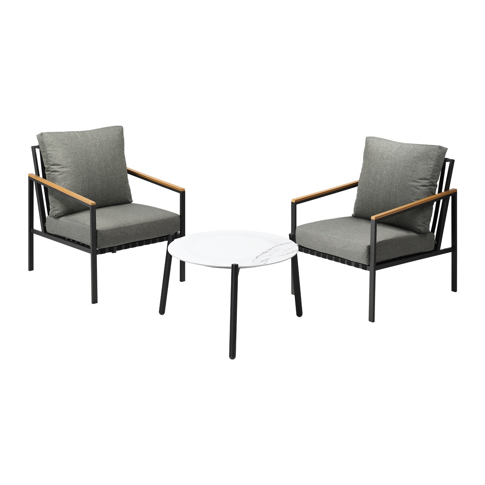 Livsip Outdoor Lounge Set Patio Furniture Coffee White 50cm Table Chairs 3PCS - Sunyee