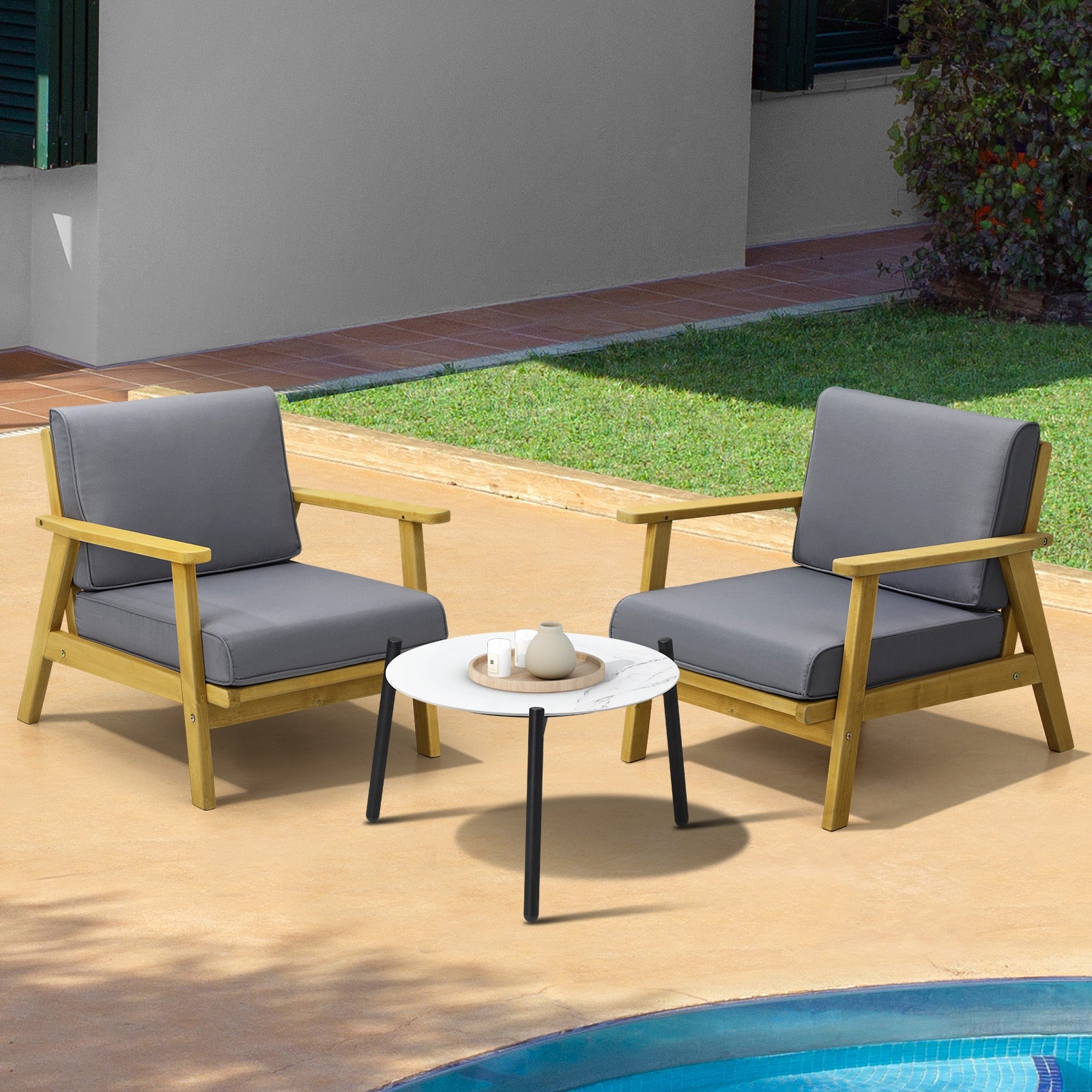 Livsip 3PCS Outdoor Lounge Set Patio Furniture Sets 50cm White Coffee Side Table - Sunyee